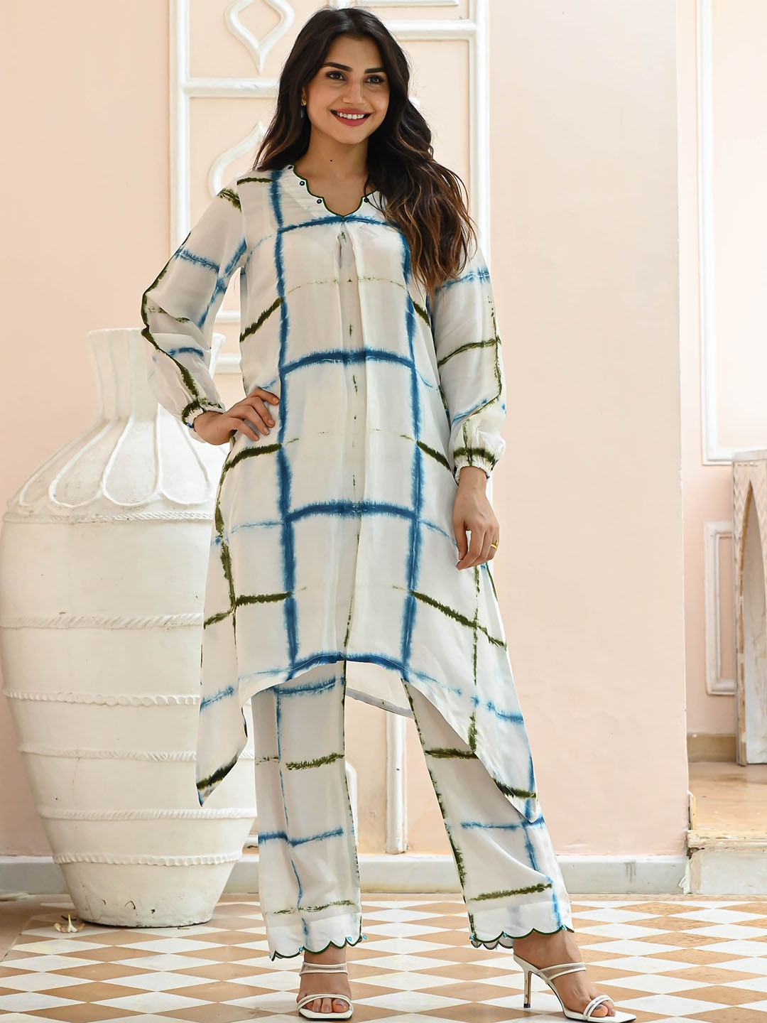 Bunaai Checked Tunic With Trousers Co-Ords