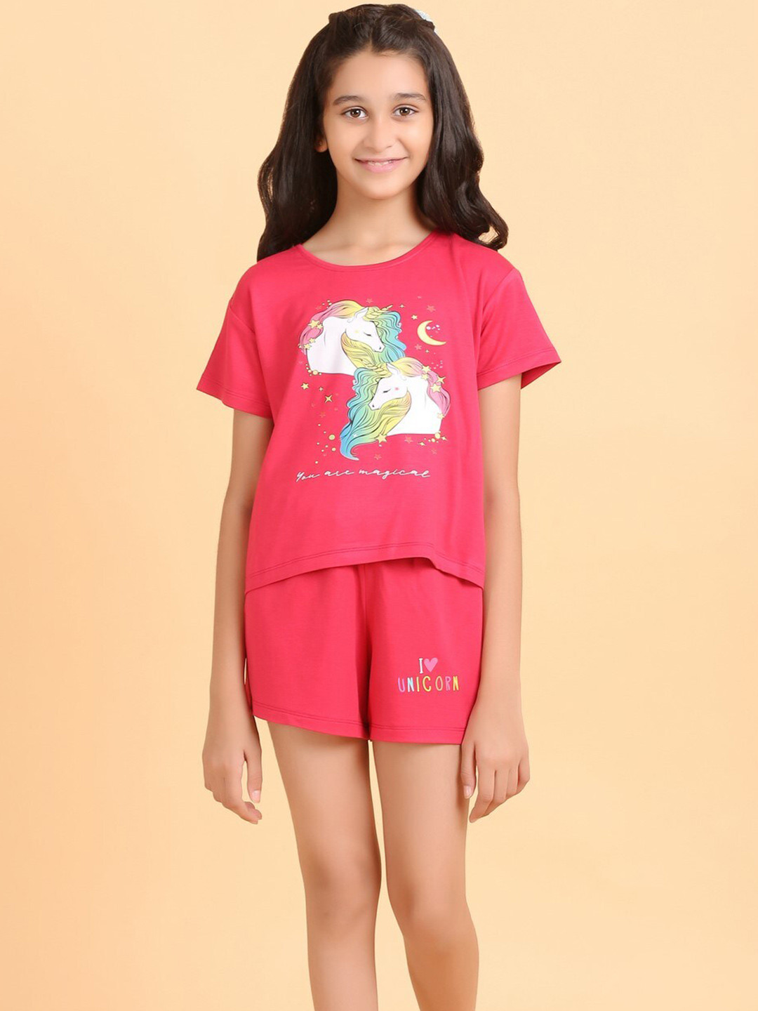 Ninos Dreams Unicorns Coord Printed Pure Cotton T-Shirt with Shorts