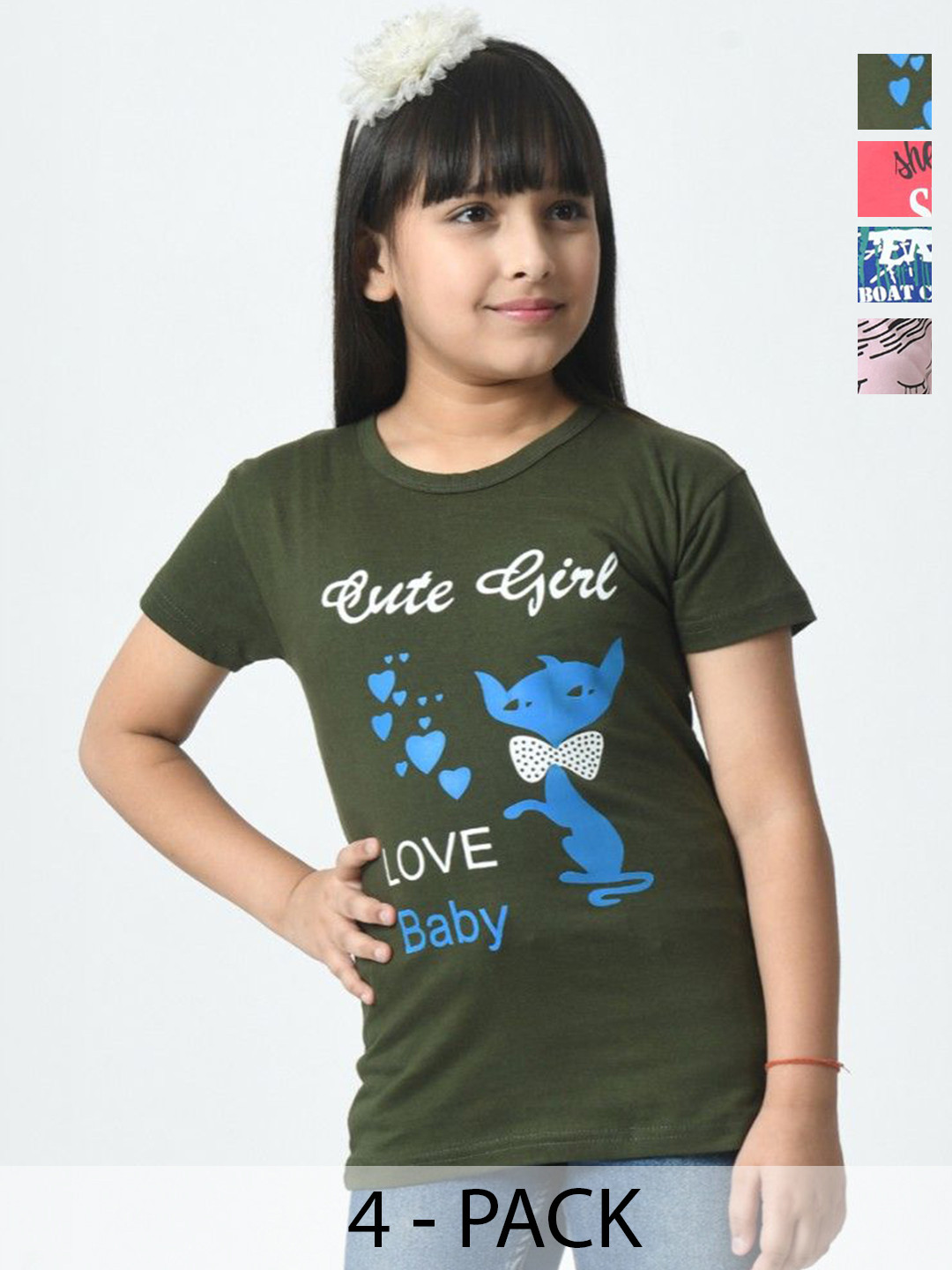 BAESD Girls 4 Pure Cotton  Printed Applique T-shirt
