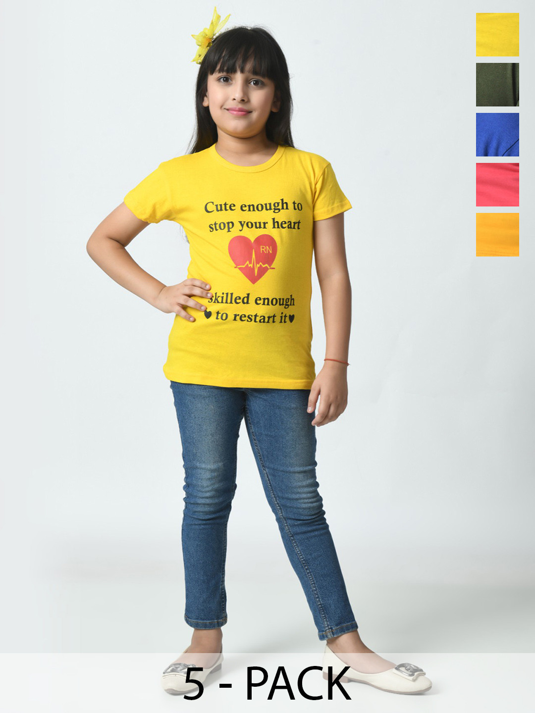 BAESD Girls Pack of 5 Biker Printed T-shirt