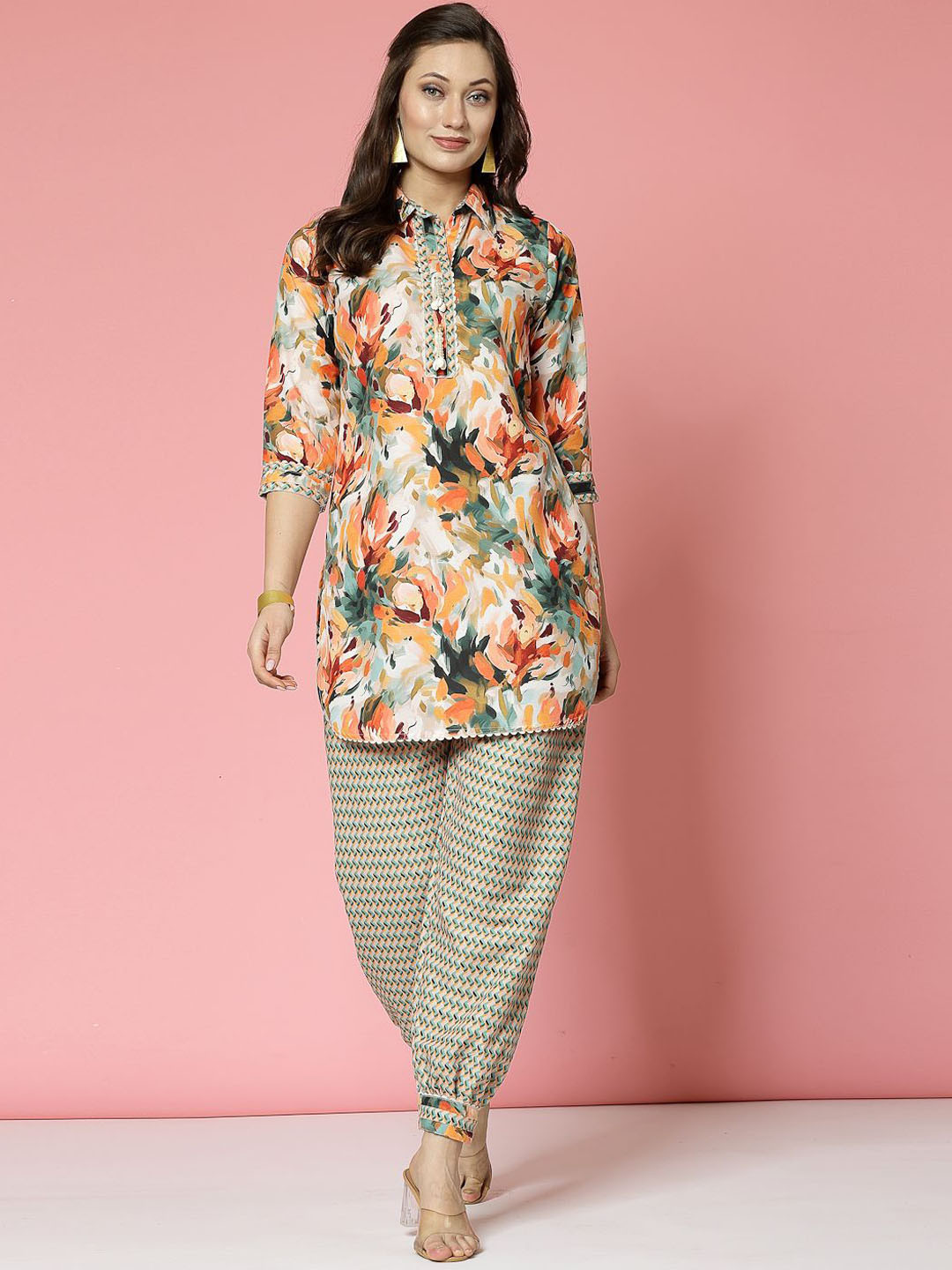 Clora Creation Women Abstract Gotta Patti Pathani Kurti with Salwar