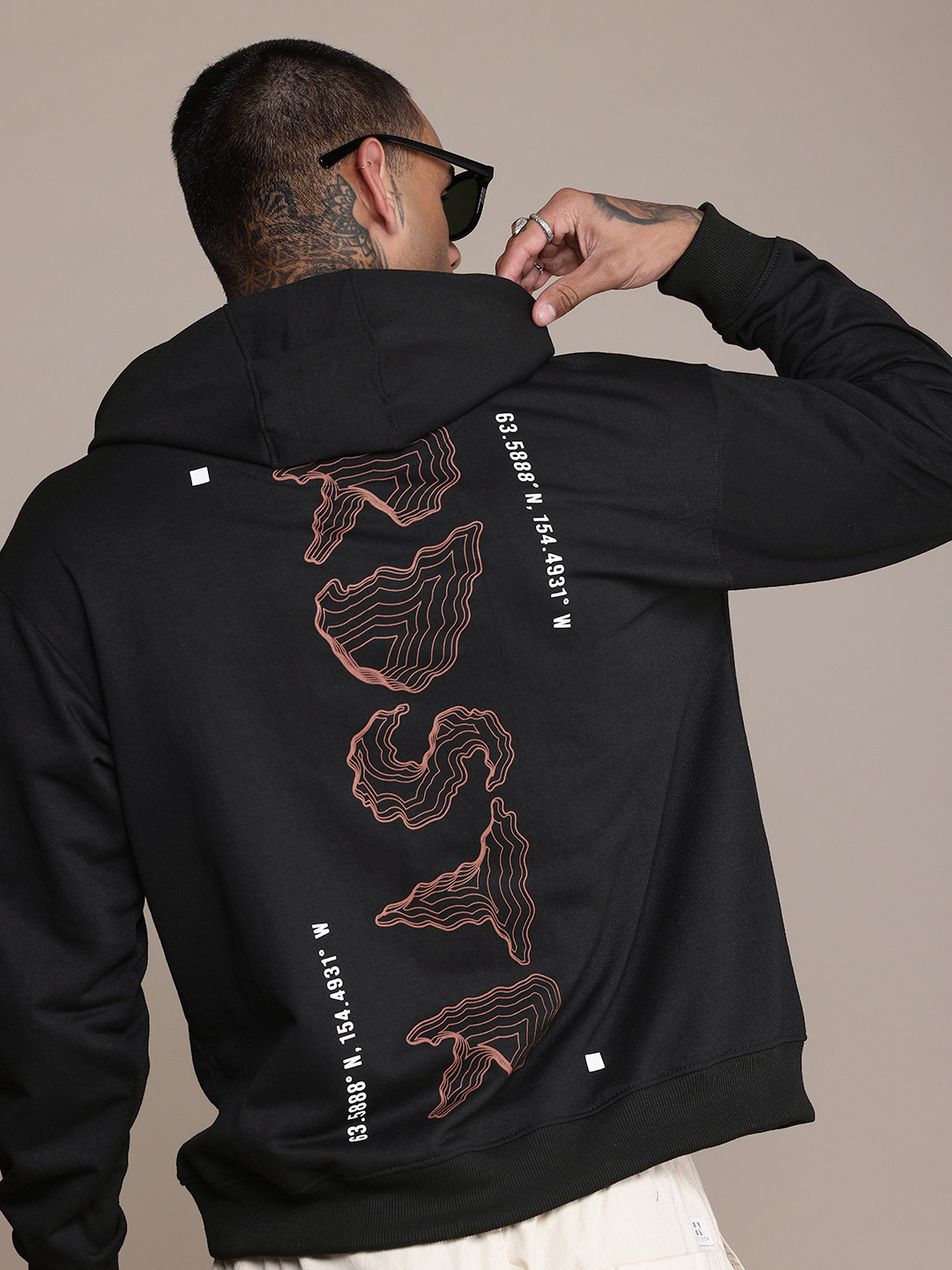 The Roadster Life Co. Graphic Printed Hooded Relaxed Fit Sweatshirt