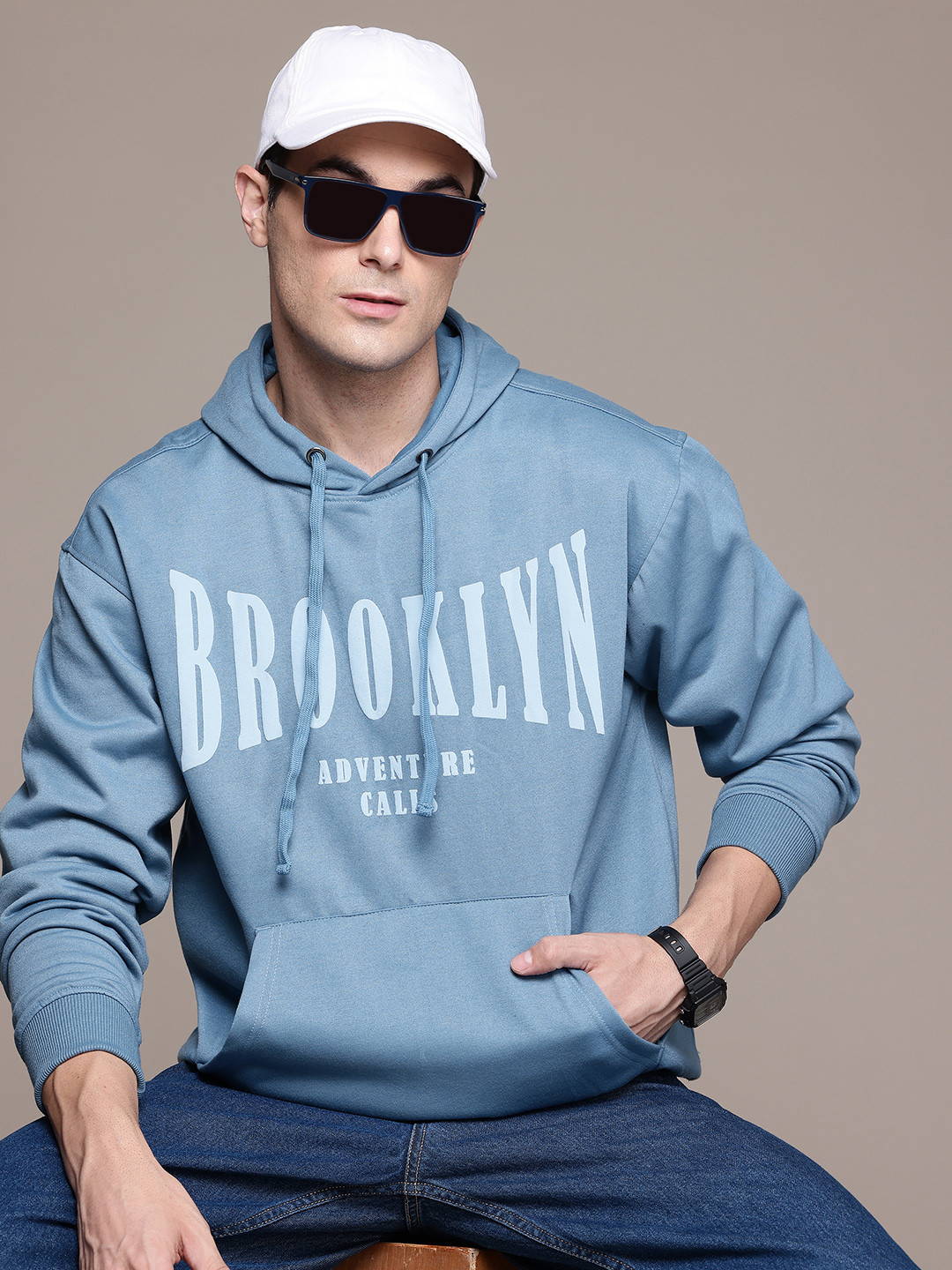 The Roadster Lifestyle Co. Printed Hooded Relaxed Sweatshirt