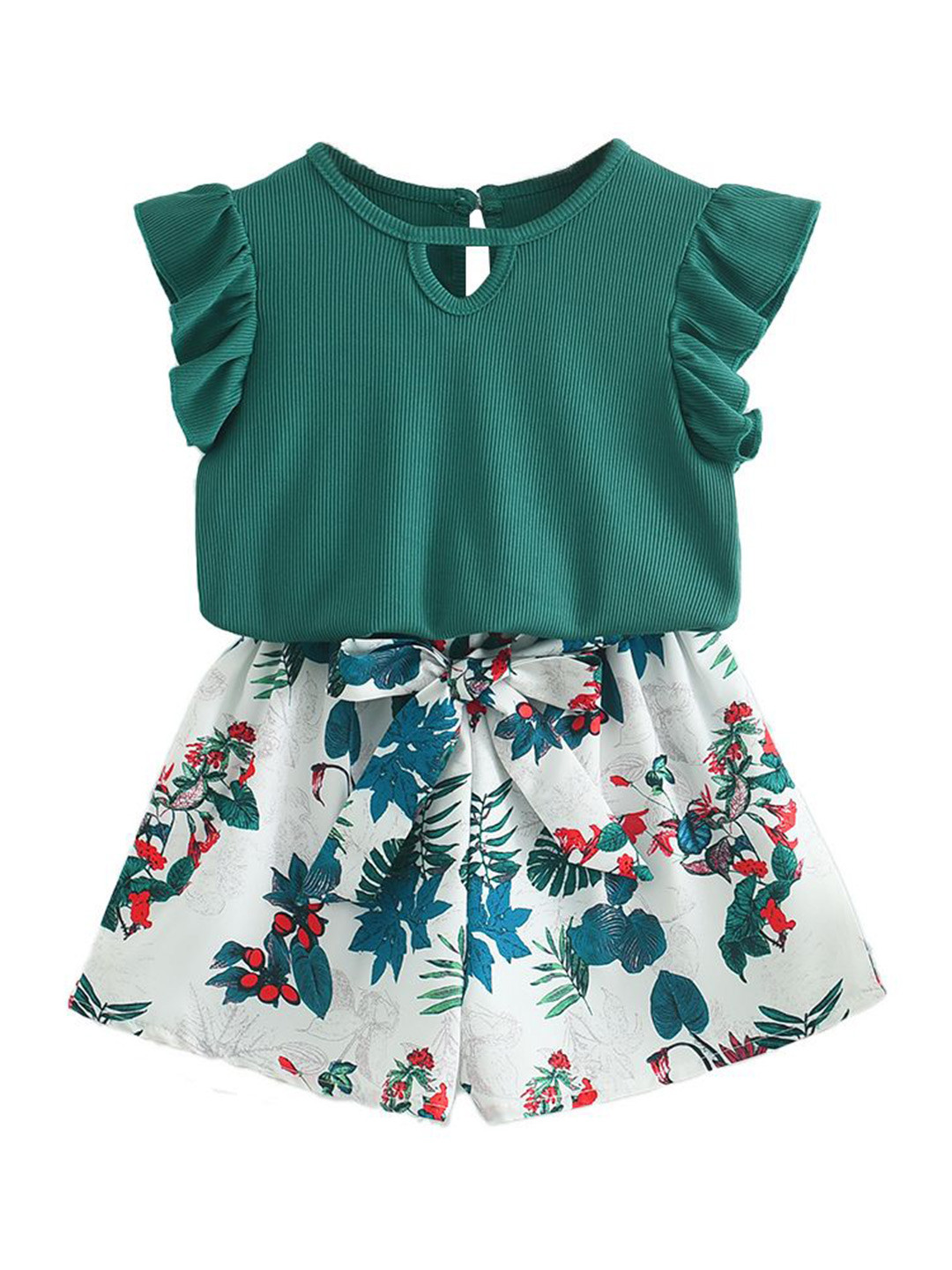 StyleCast x Revolte Girls Solid Top and Floral Printed Shorts Set