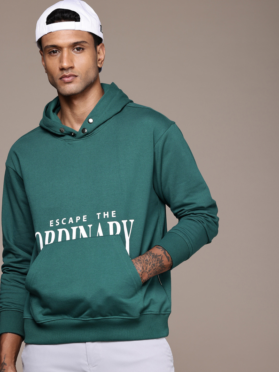 The Roadster Life Co. Typography Printed Relaxed Fit Hooded Pullover Sweatshirt