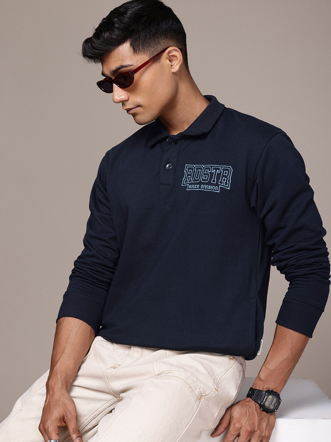 The Roadster Life Co. Brand Logo Embroidered Relaxed Fit Sweatshirt