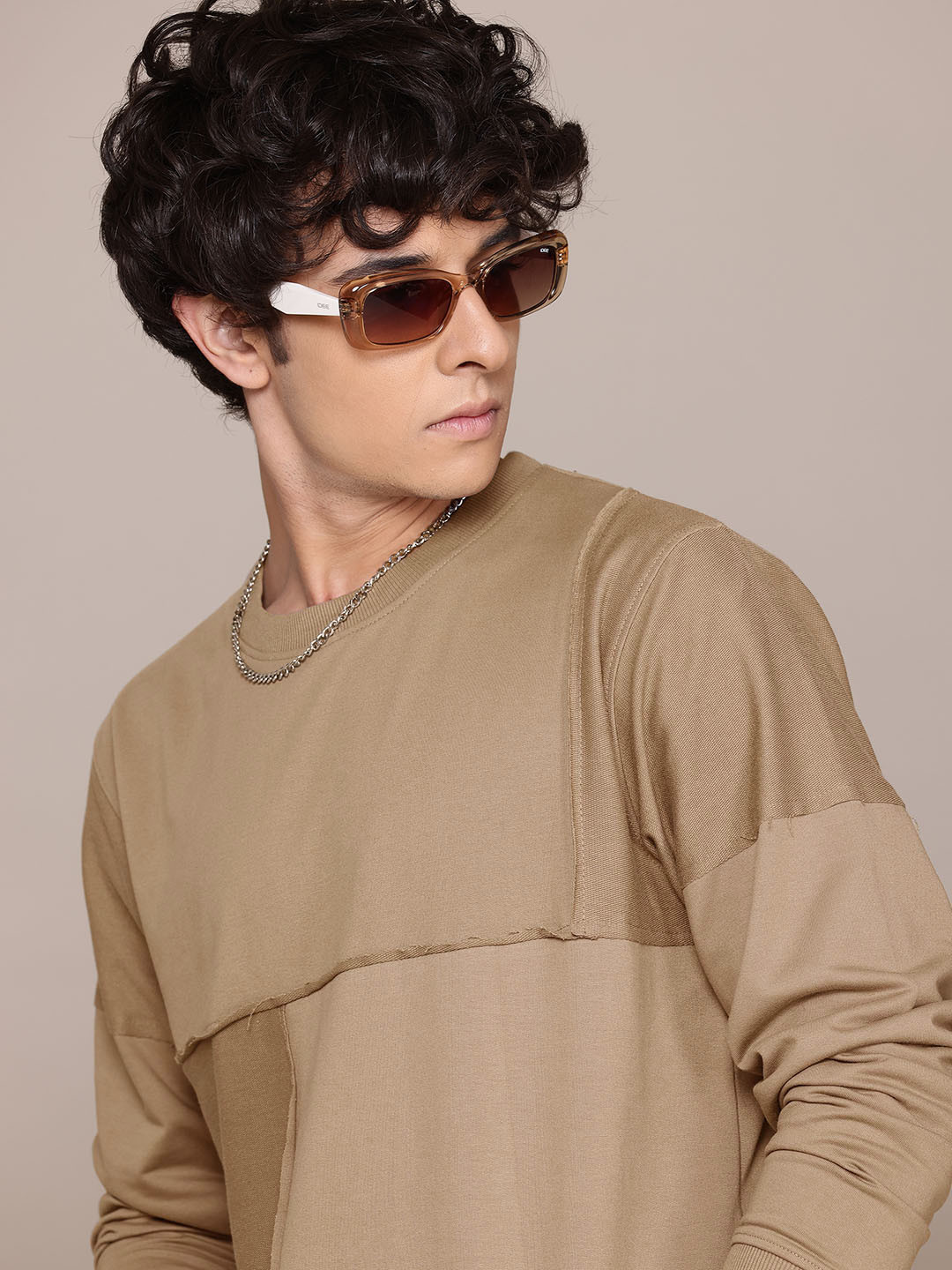 The Roadster Lifestyle Co. Patchwork Detail Paneled Sweatshirt