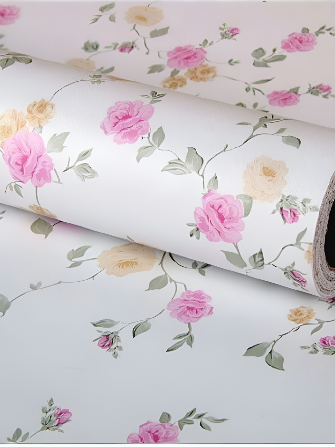 AURA Pink & White Floral Printed Paper Wall Sticker