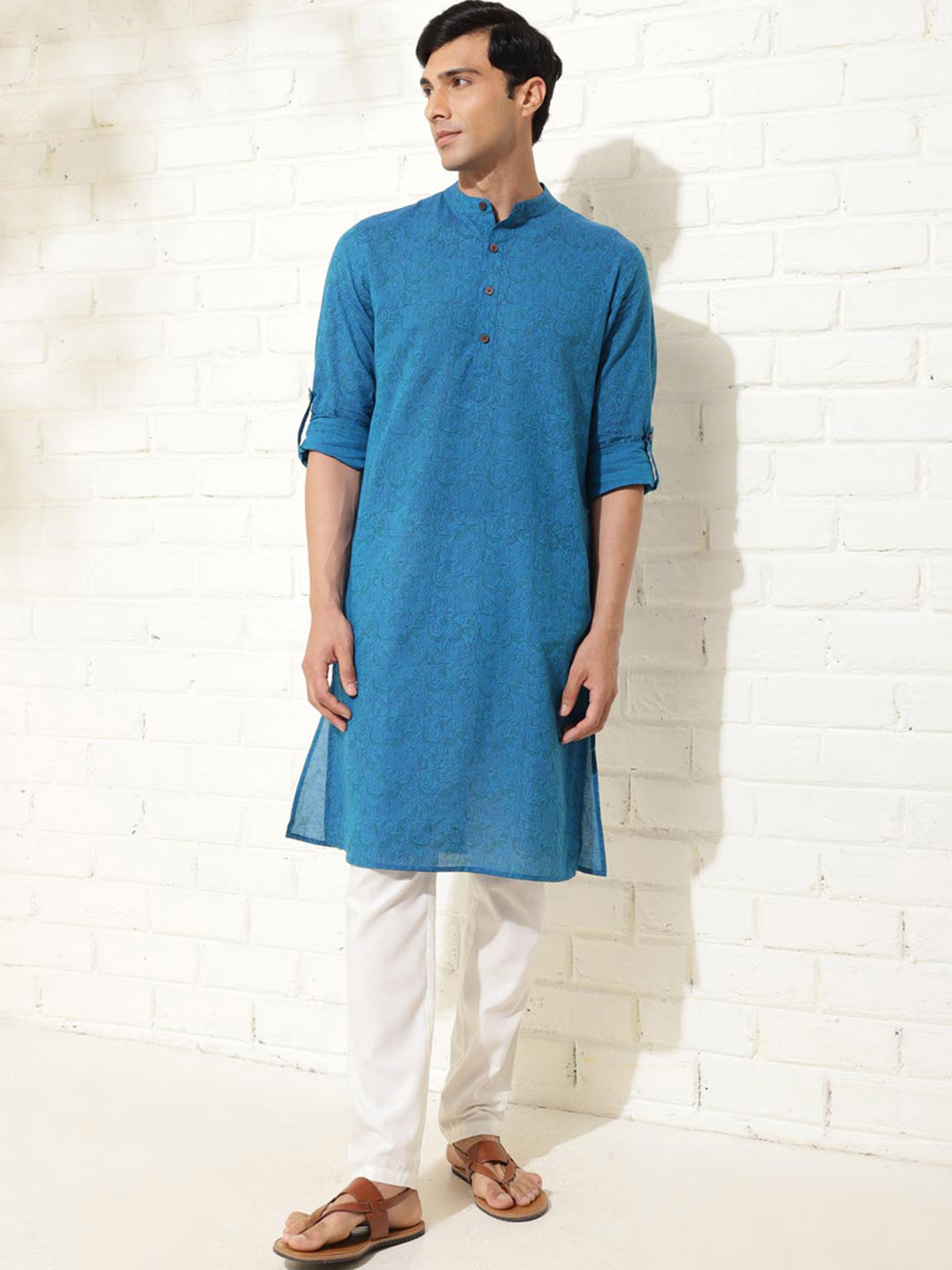 Fabindia Men Cotton Hand Block Printed Slim Fit Kurta