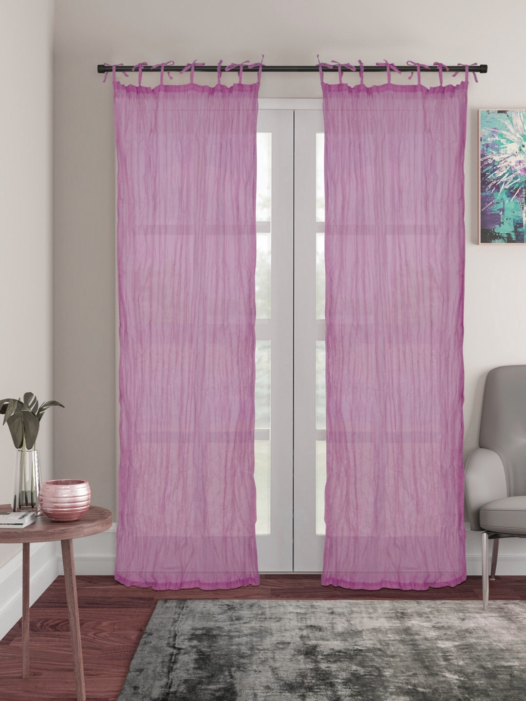 House of Pataudi Violet Crinkled Cotton Curtain