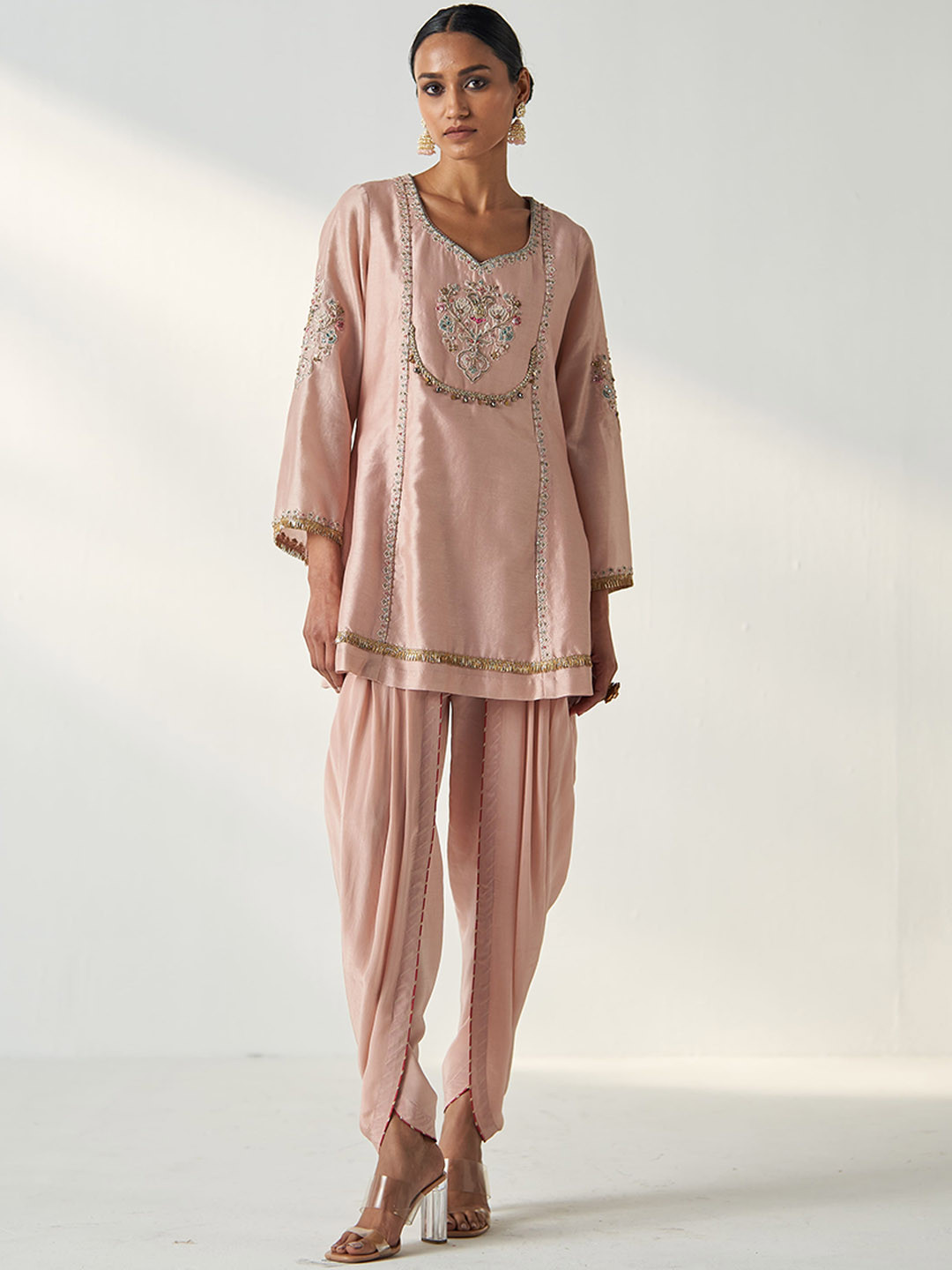 STUDIO BAGECHAA Women Emelished Embroidered  Fusion Kurti with Dhoti Pants