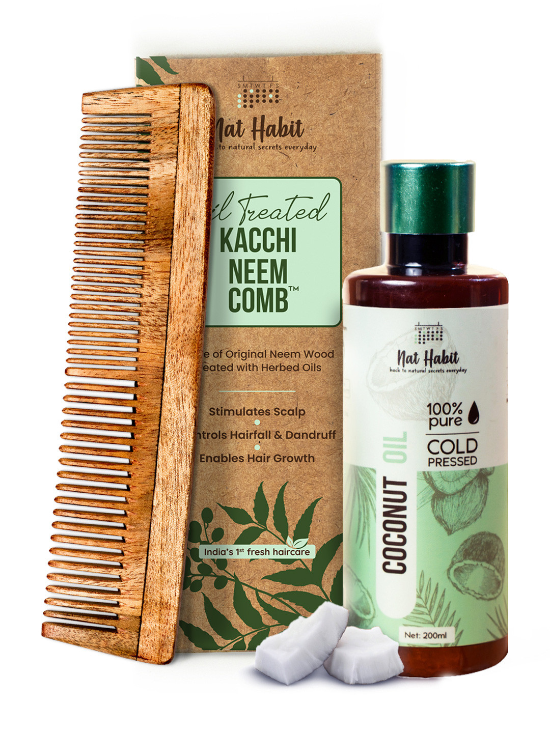 Nat Habit Kacchi Neem Wood Comb & Pure Cold Pressed Castor Oil 200ml