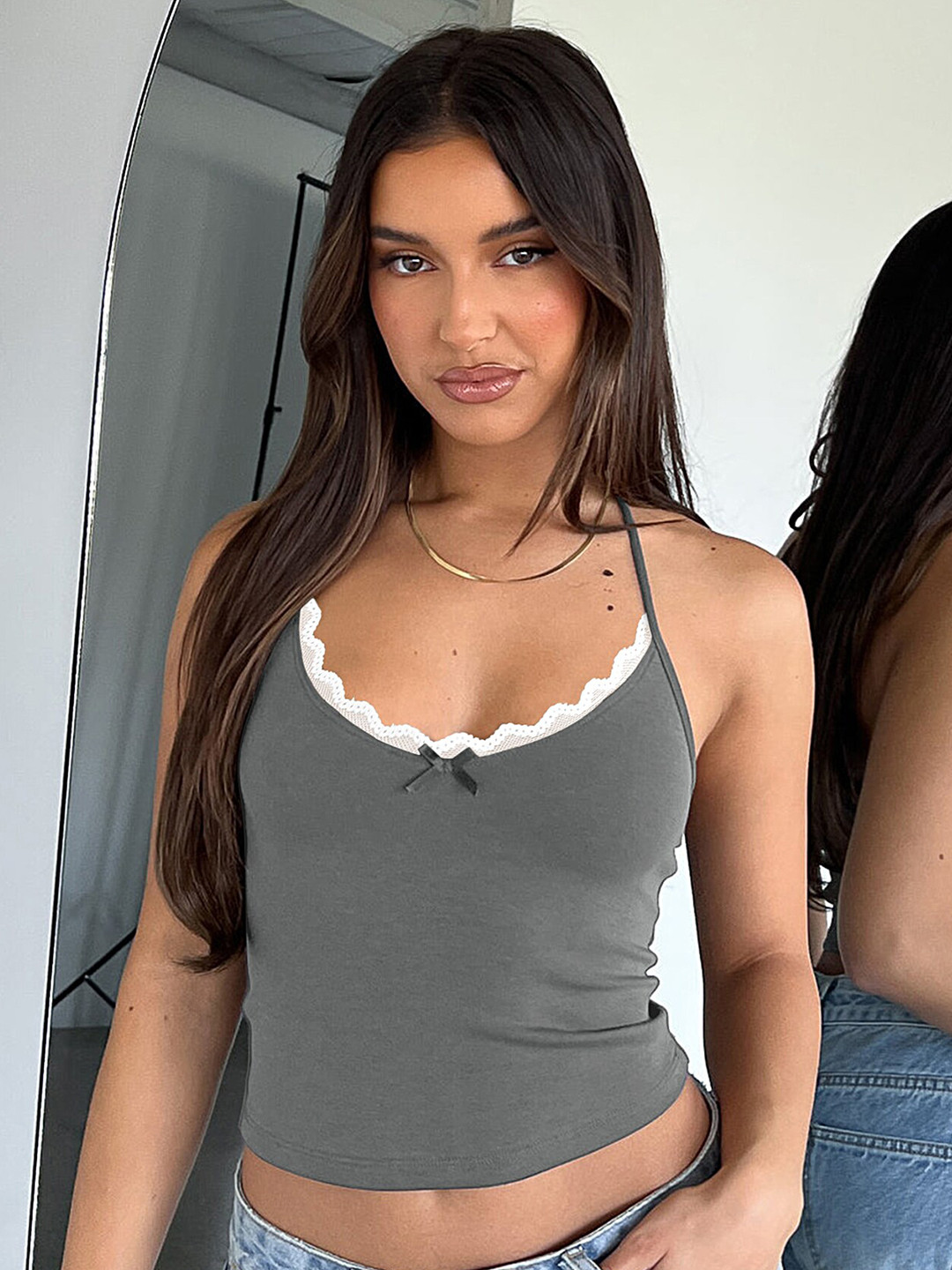 LULU & SKY Women Lace-trim Halter Neck Crop Top