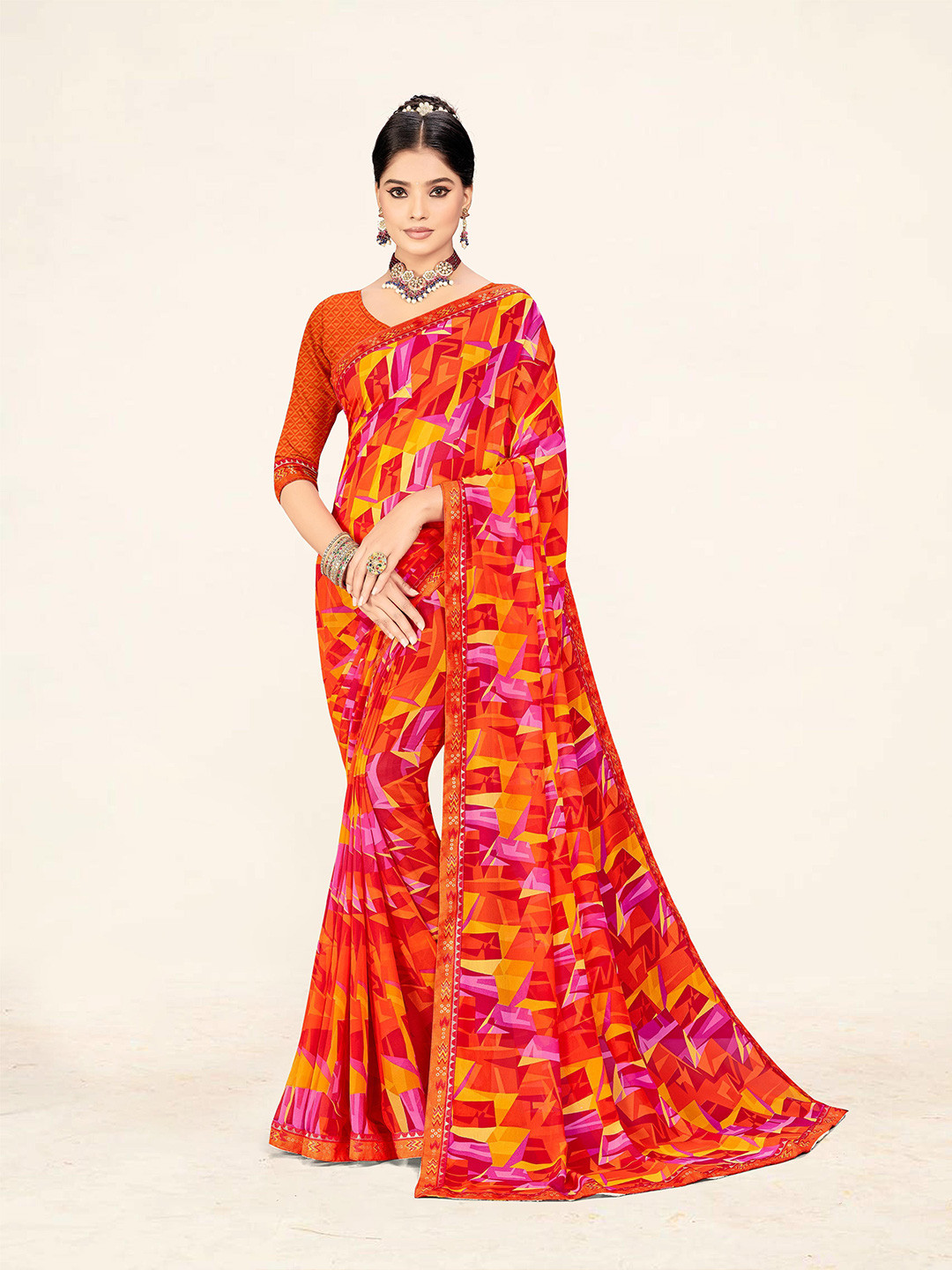 TINA FASHION Poly Georgette Bandhani Saree