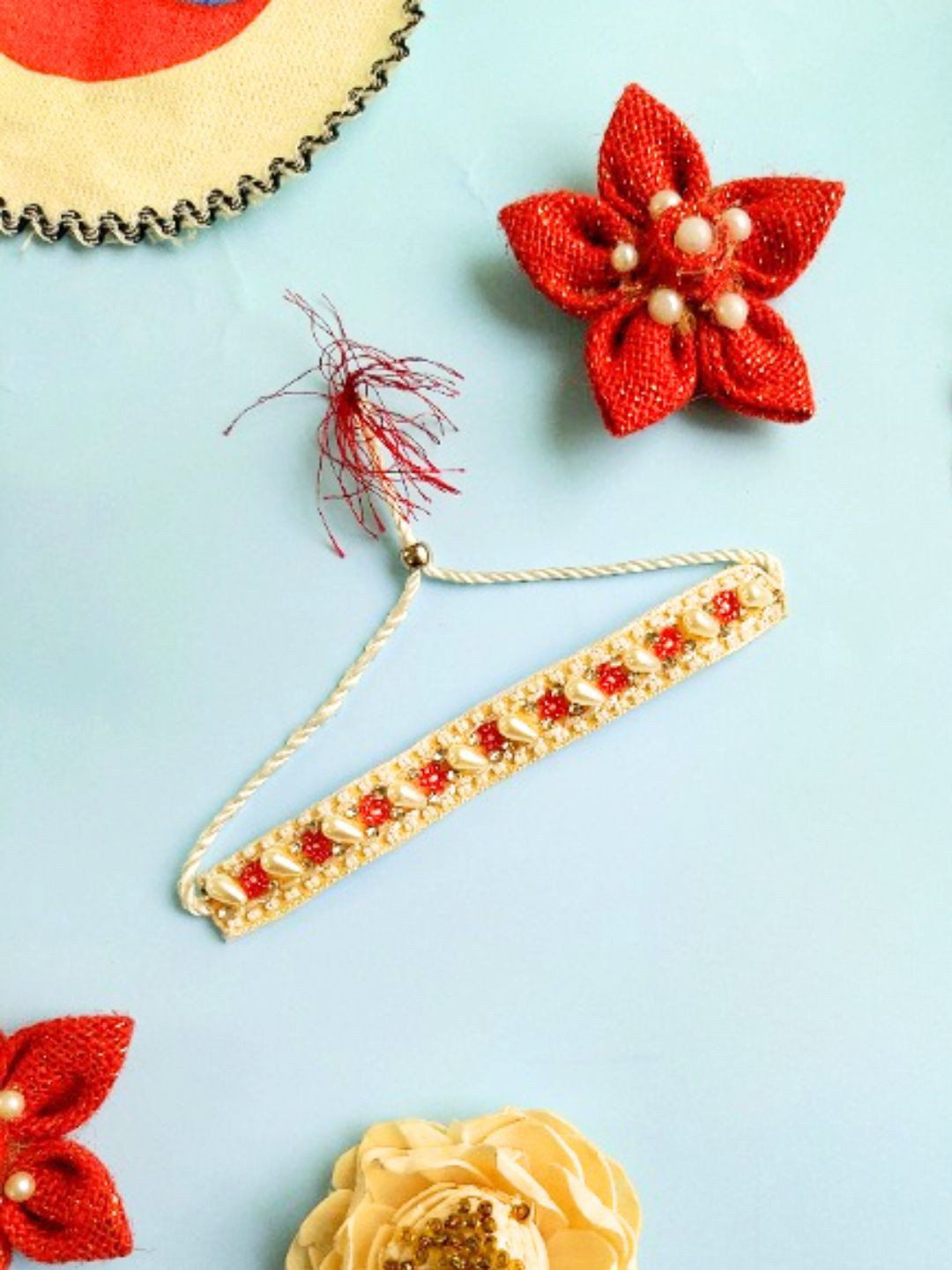 Sangria Red Beaded Thread Rakhi