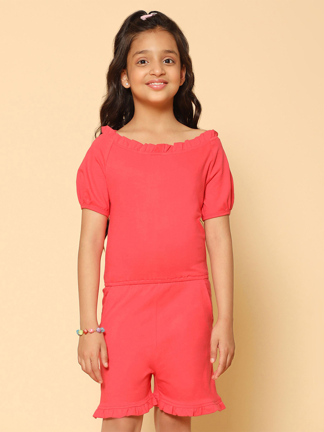 Kids Cave Girls Boat Neck Jumpsuit