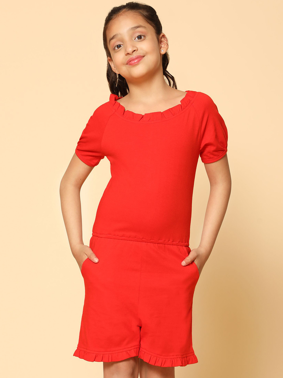 Kids Cave Girls Short Sleeves Basic Jumpsuit