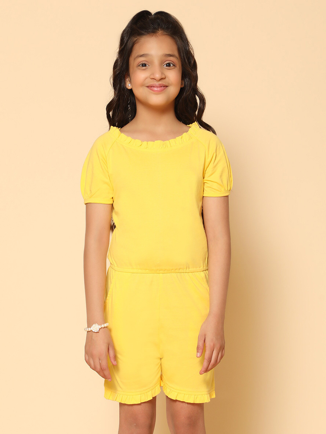 Kids Cave Girls Short Sleeves Basic Jumpsuit