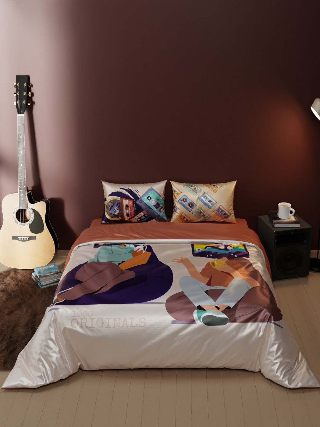 QuirkLoom Beige & White Self Design Other 4 Piece Double Regular Bedding Set