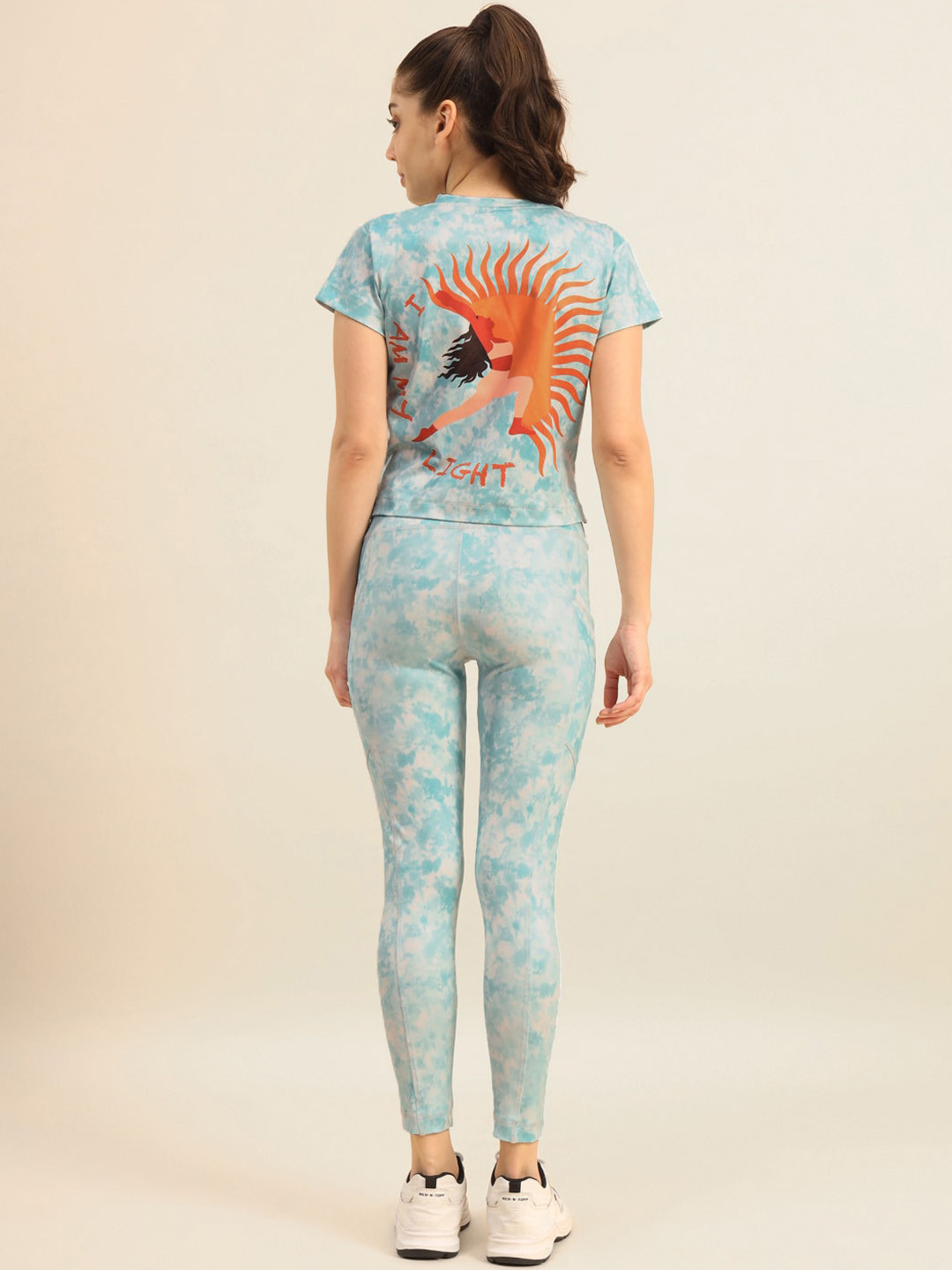 Bannos Swagger Sky Blue Tie and Dye Printed Round Neck T-shirt & Tight