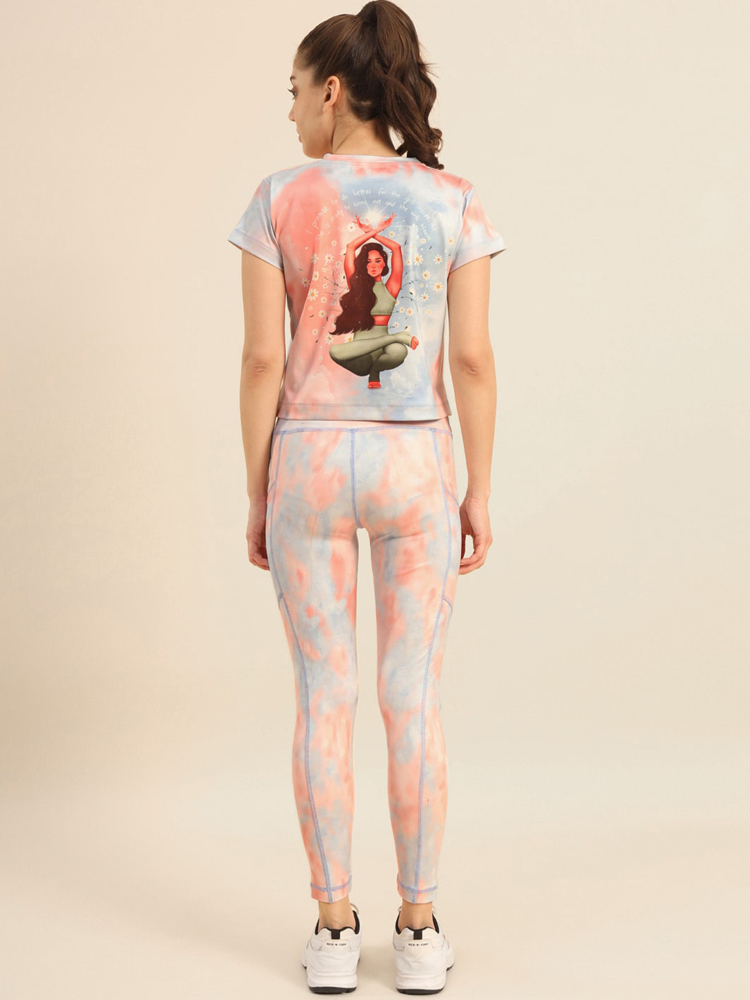 Bannos Swagger Light Blue Tie and Dye Printed Round Neck T-shirt & Tight