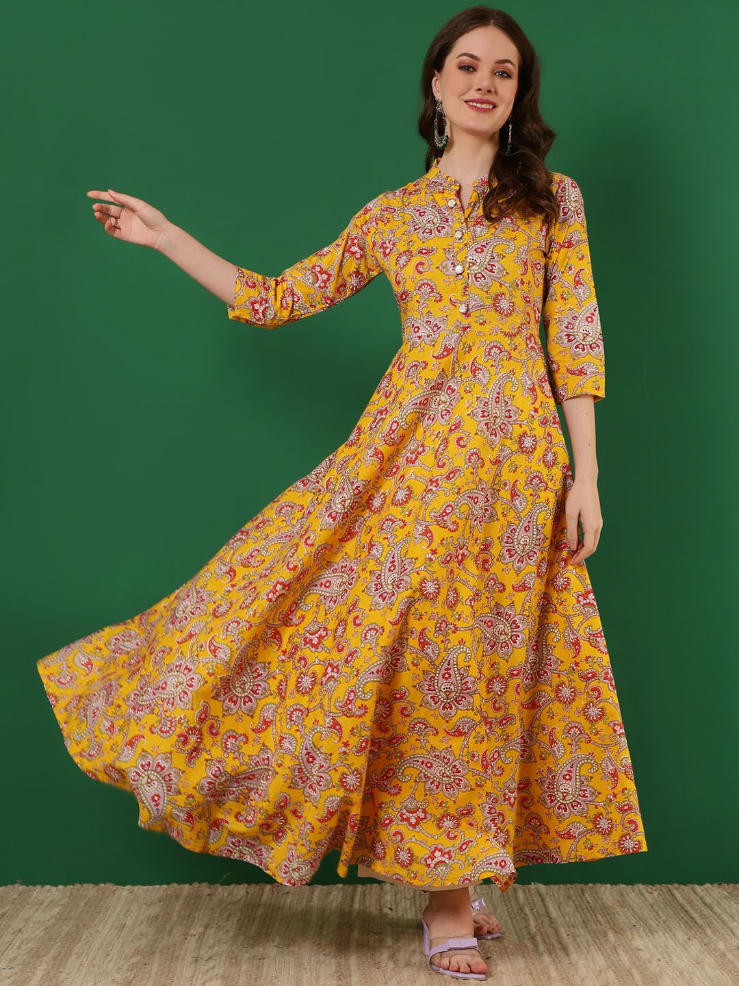 WOMENCLICK Women Floral Printed Mirror Work Floral Anarkali Kurta