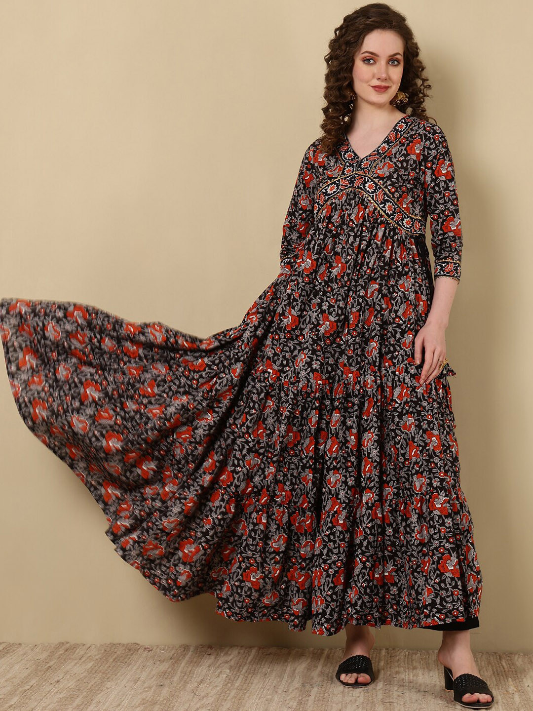 WOMENCLICK Women Floral Embroidered Flared Sleeves Floral Anarkali Kurta