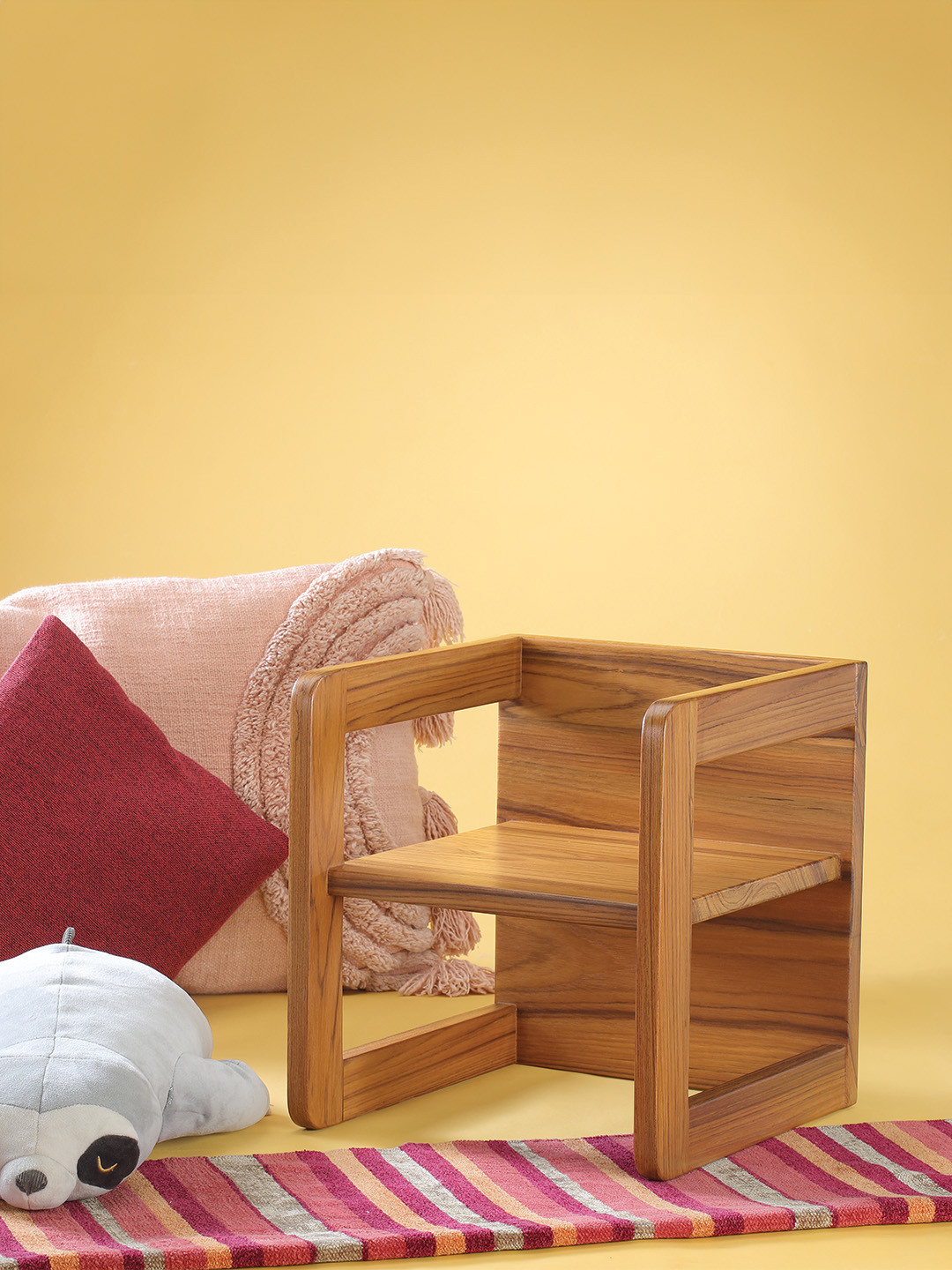 Utopia Choice Kids Brown 4-in-1 Petit Teak Wood Cube Chair