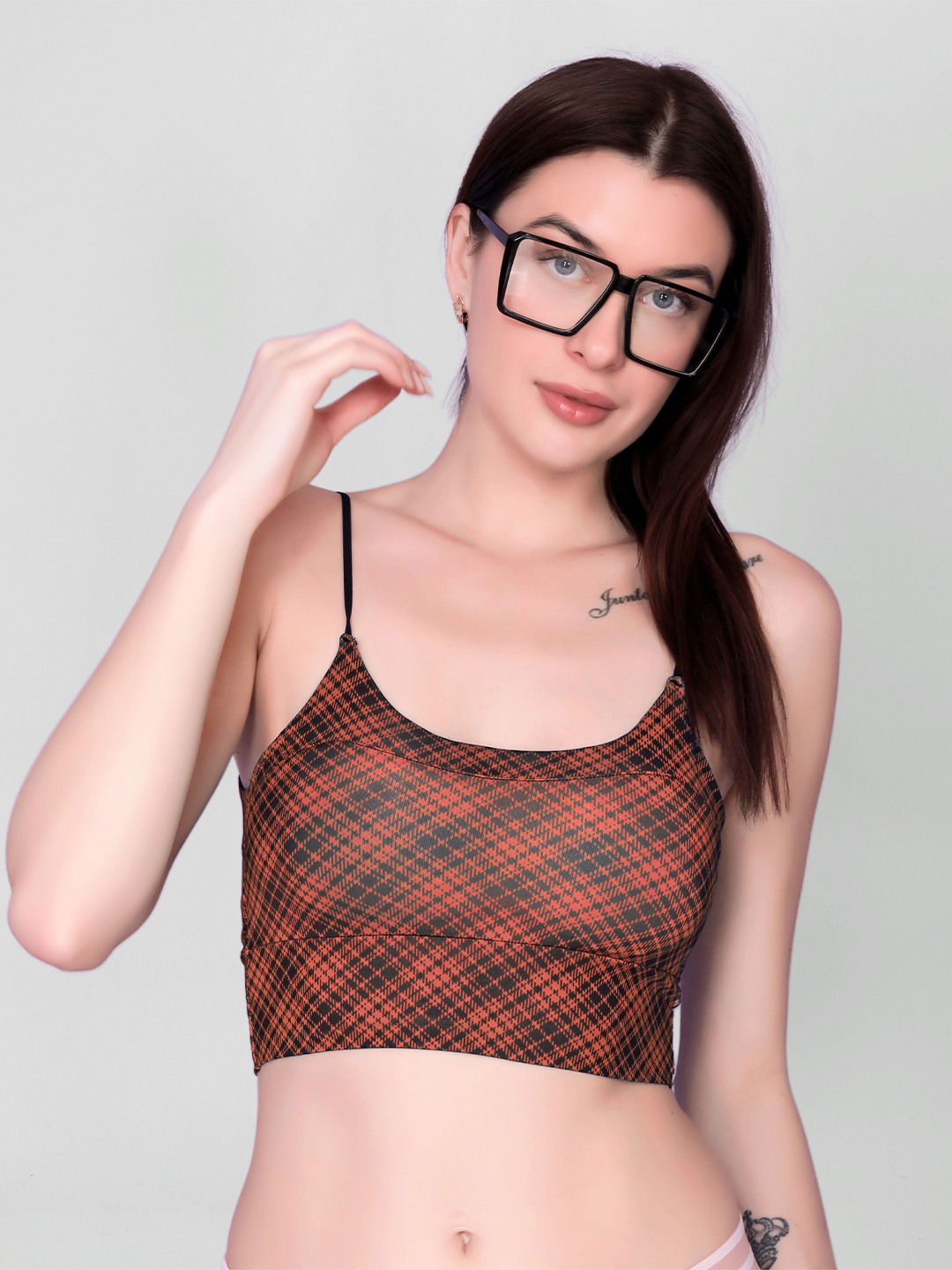 Flenzy Woven Full Coverage Checked Camisole Bra