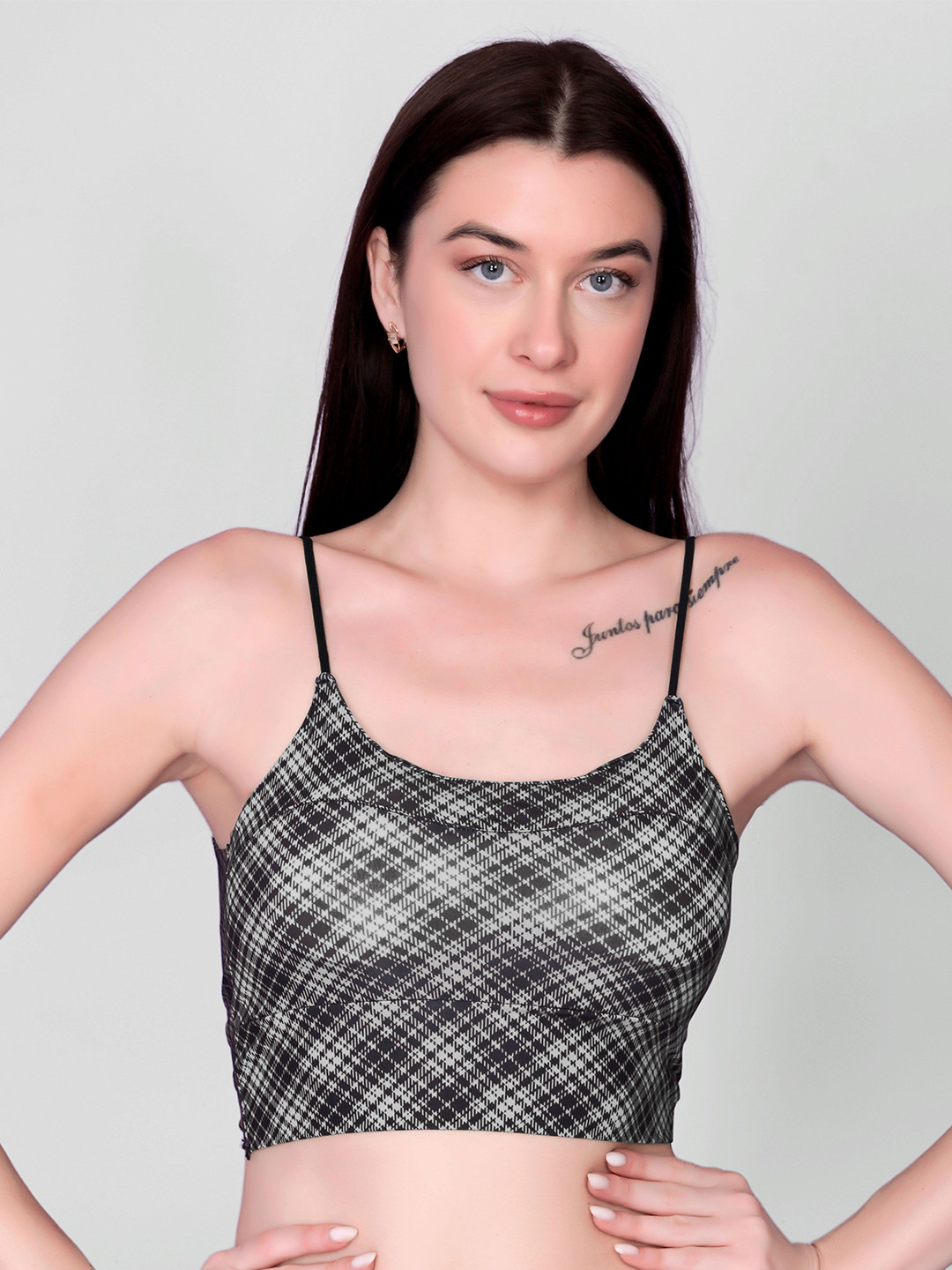Flenzy Woven Full Coverage Checked Camisole Bra