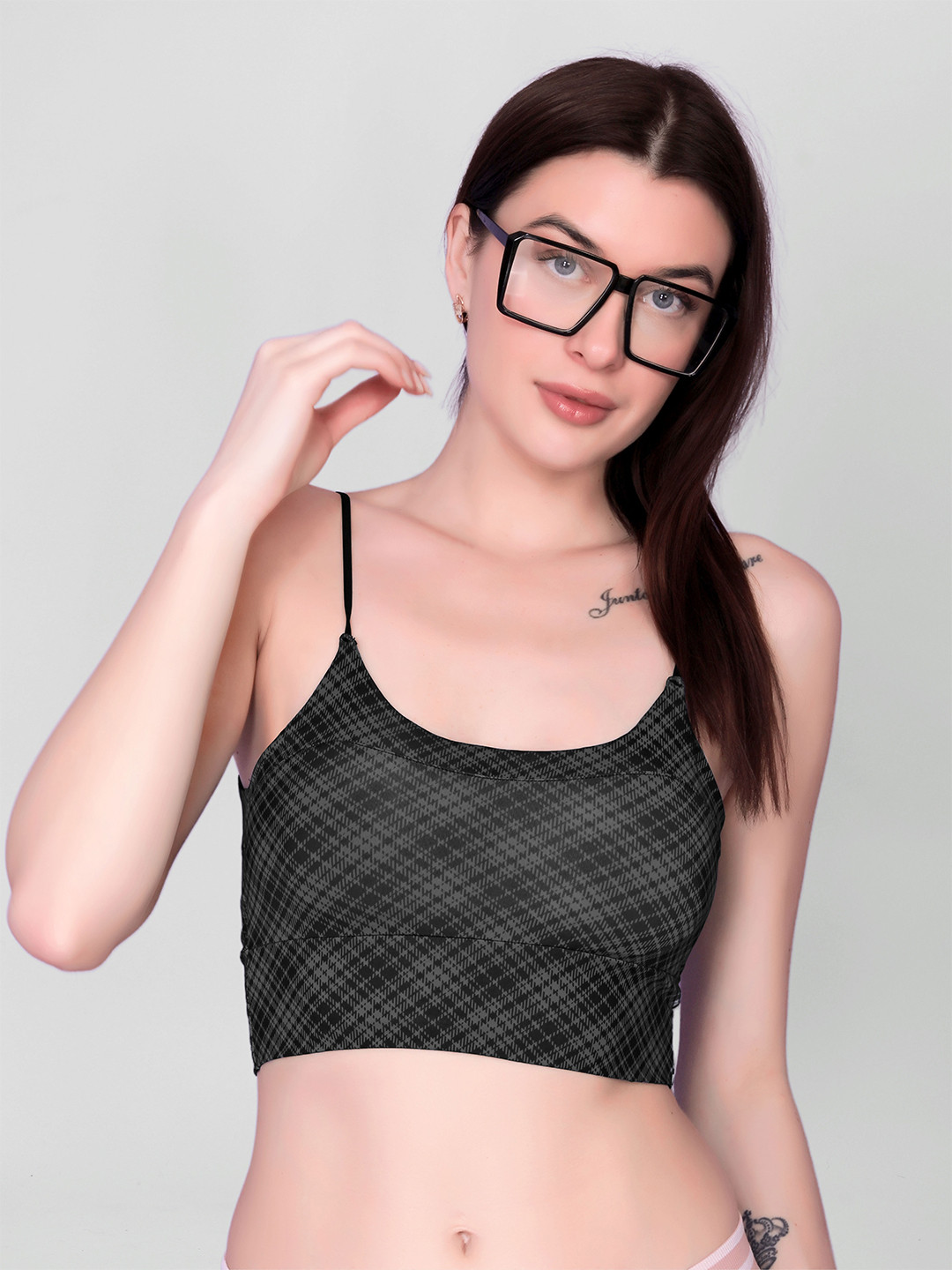 Flenzy Woven Full Coverage Checked Camisole Bra