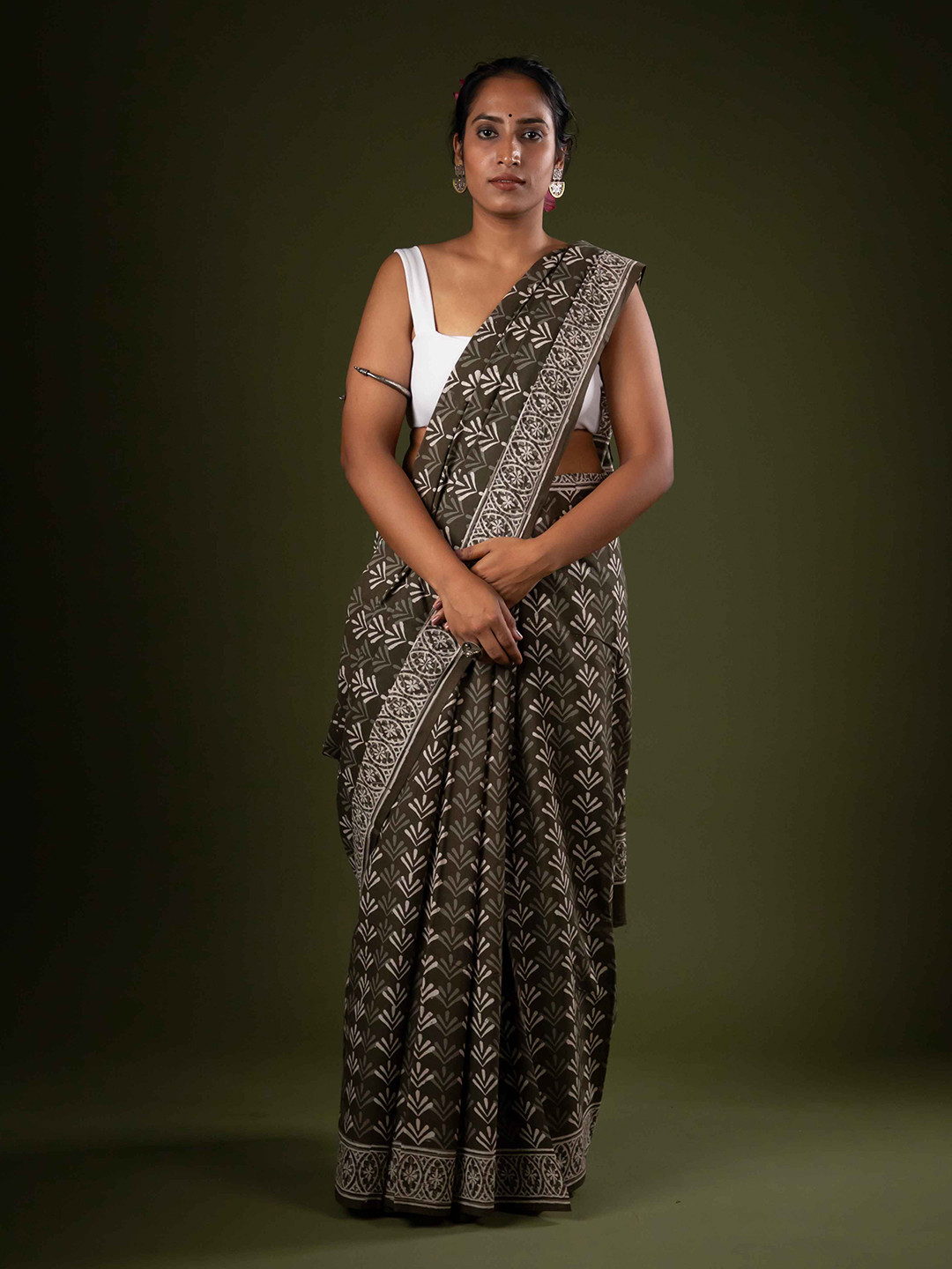 De Loom Ethnic Motifs Pure Cotton Block Print Saree