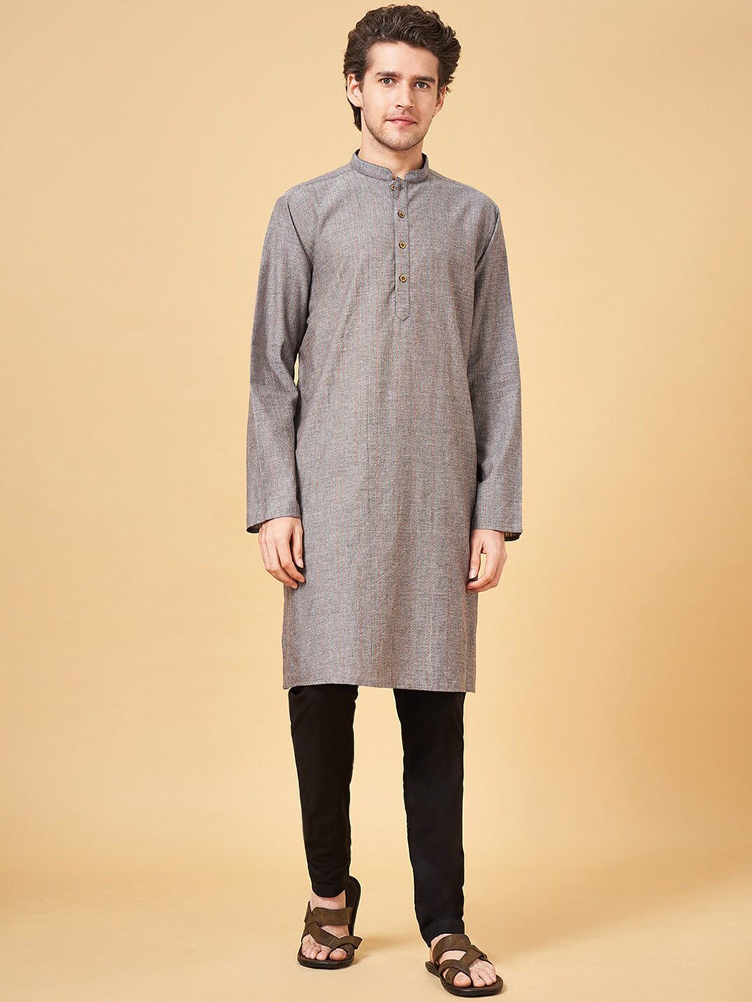 indus route by Pantaloons Men Geometric Thread Work Dobby Kurta