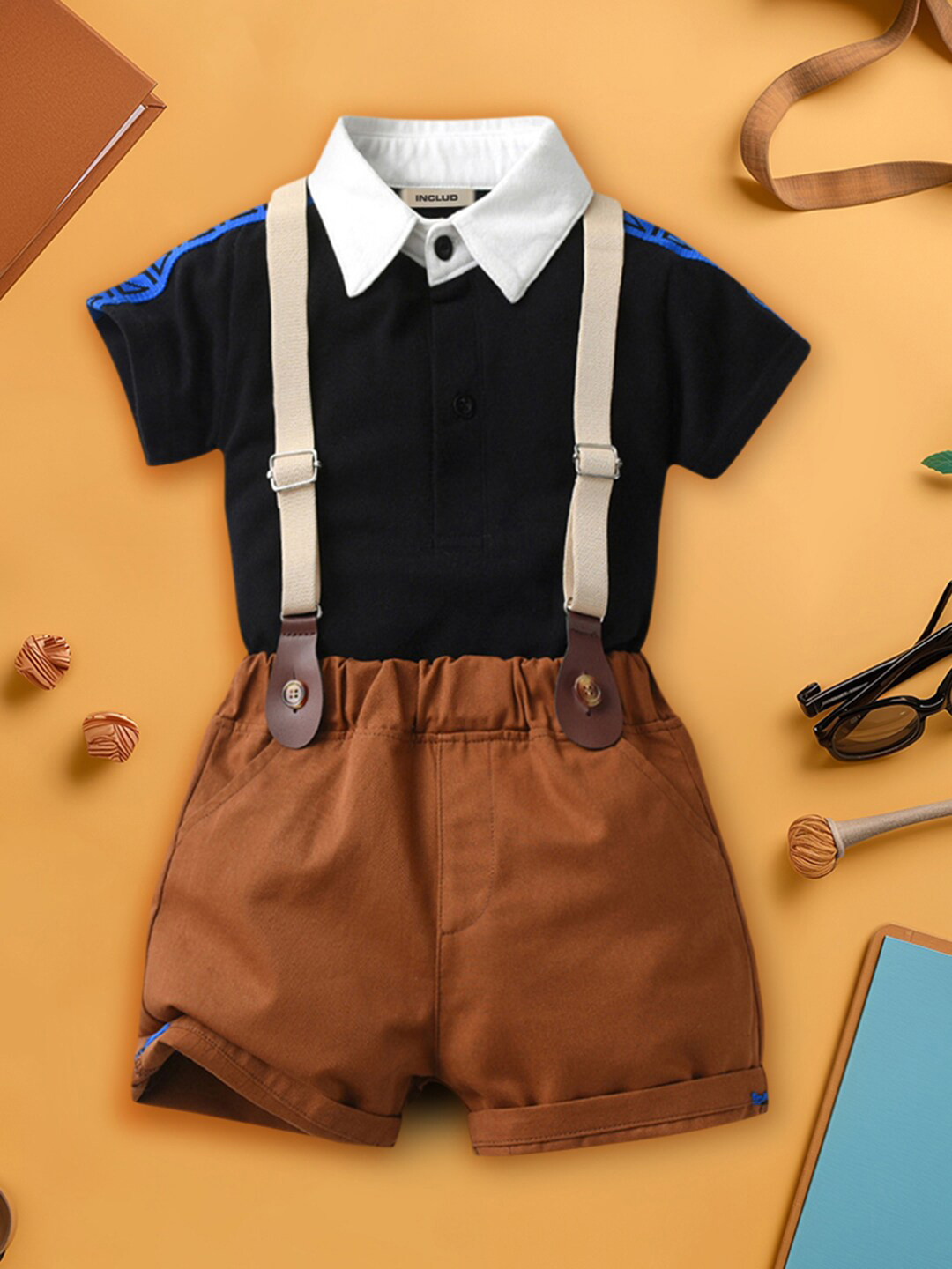 INCLUD Polo Suspender T-Shirt with Shorts