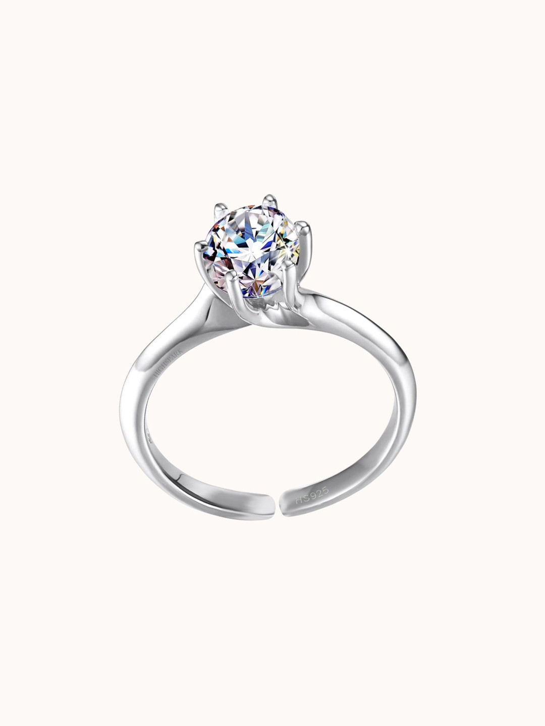 HighSpark Women 92.5 Sterling Silver Sparkling Martini Solitaire Adjustable Finger Ring