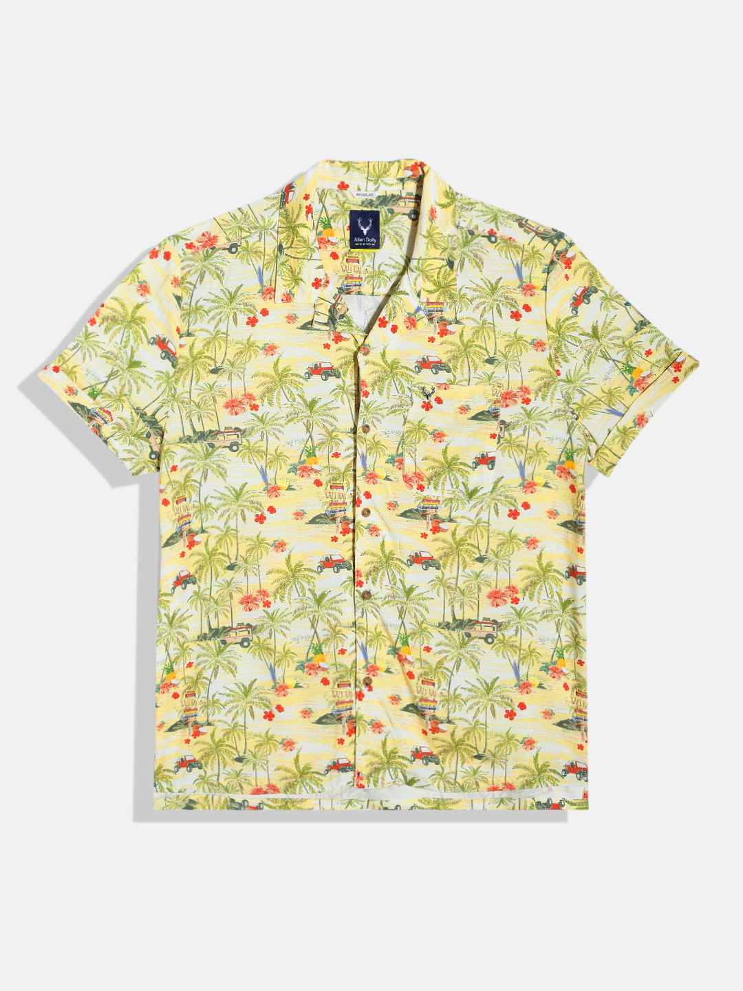 Allen Solly Junior Cuban Collar Floral Printed Tropical Viscose Rayon Casual Shirt