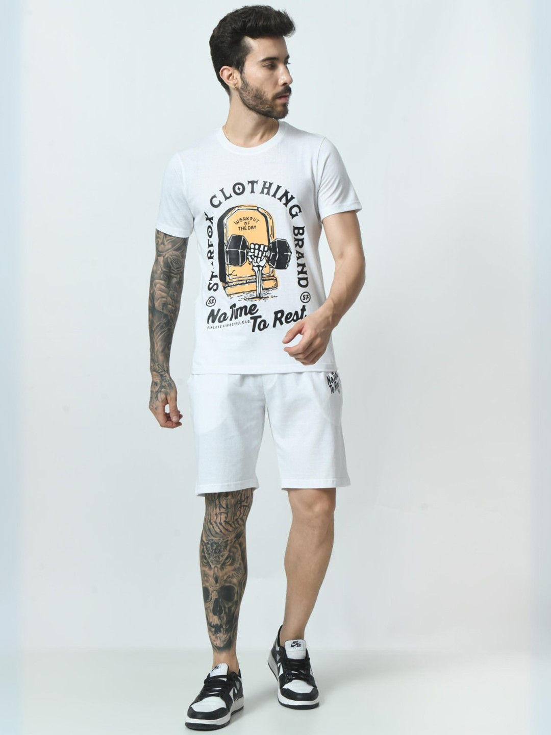 STARFOX Printed T-Shirt & Shorts Co-Ord CS411White_S-White