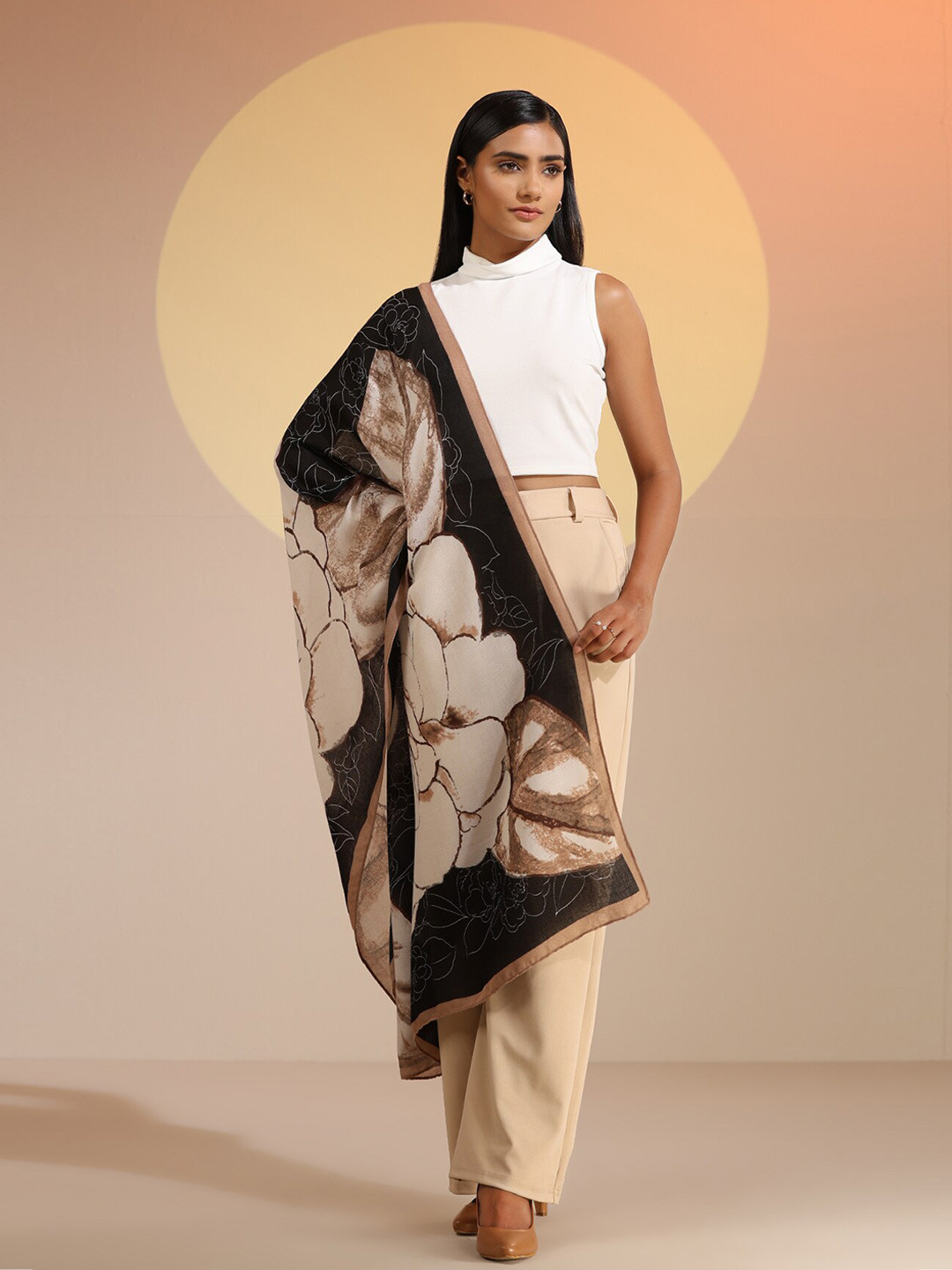 DUSALA INDIA Women Printed Black and Brown Scarf