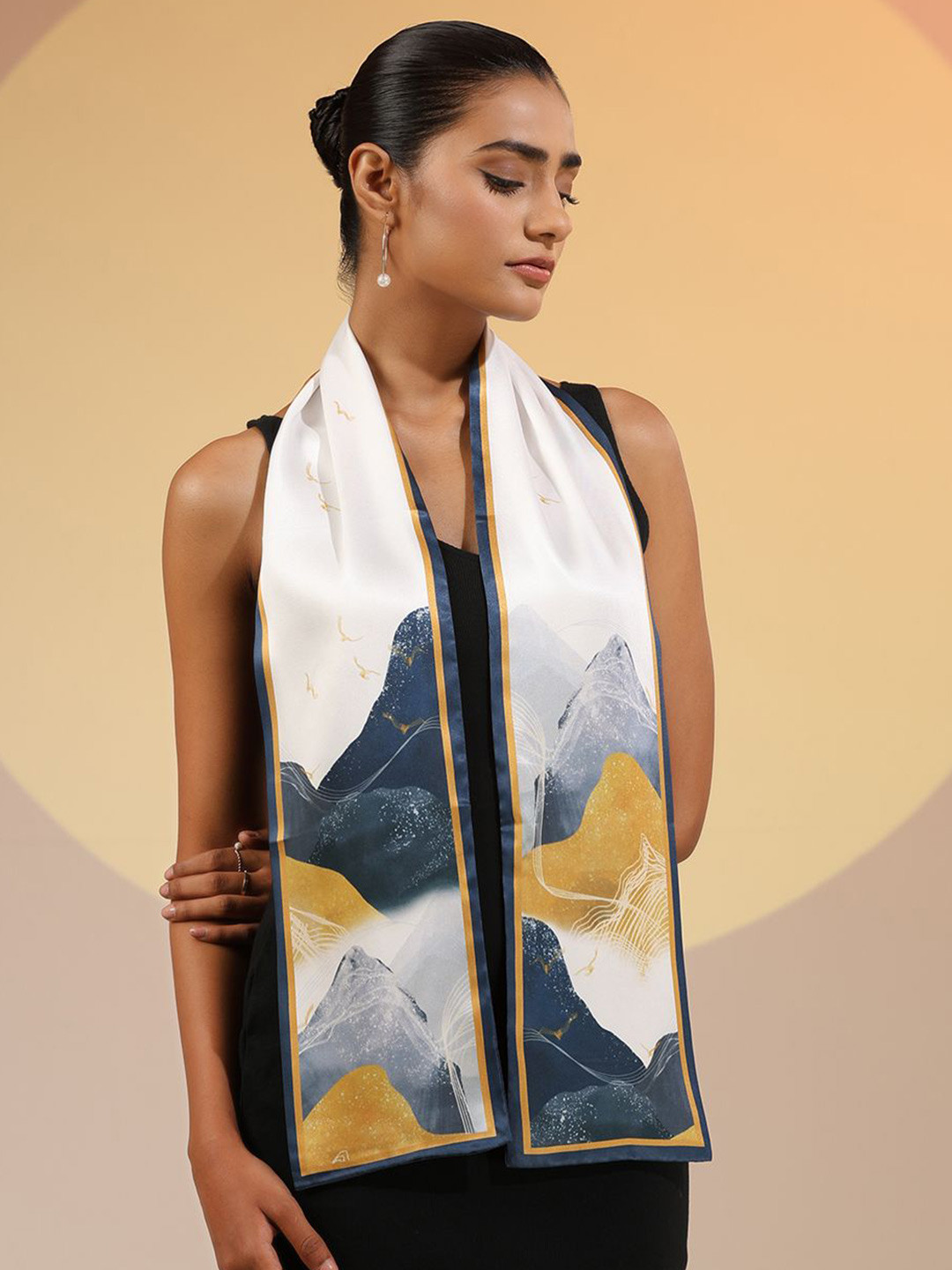 DUSALA INDIA Women Printed White and Yellow Scarf