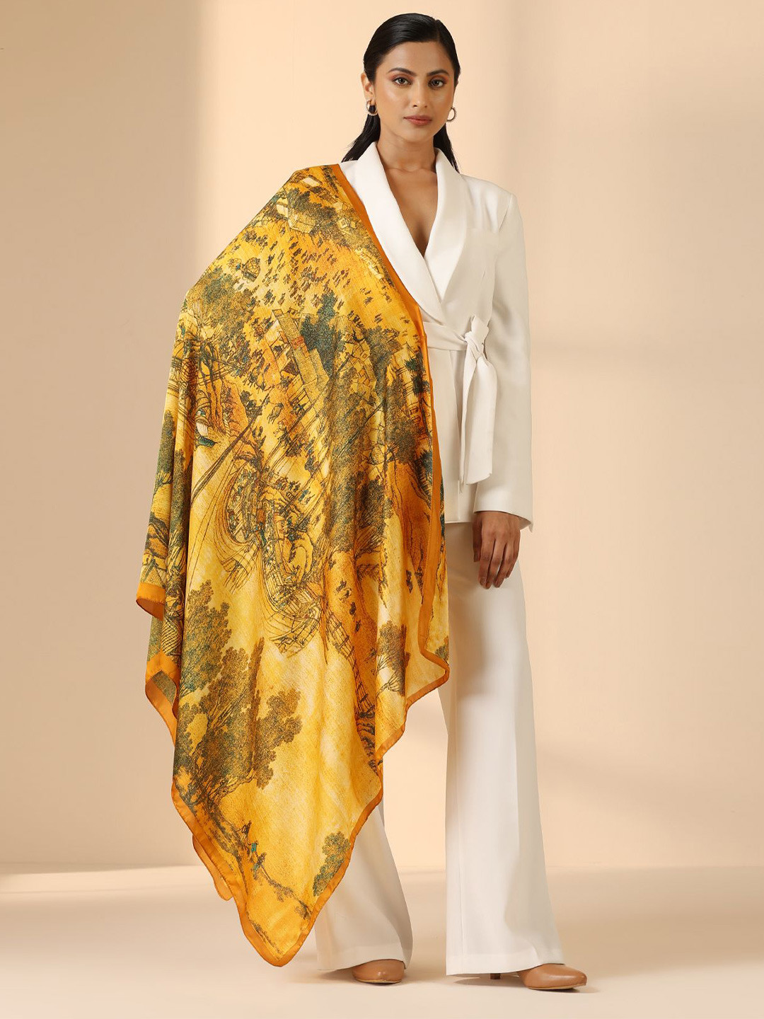 DUSALA INDIA Women Printed Mustard and Green Scarf