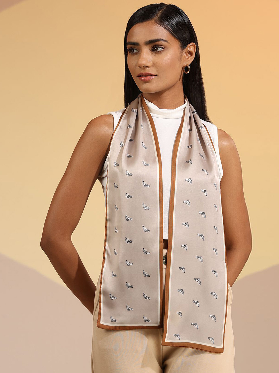 DUSALA INDIA Women Printed Beige and Brown Scarf