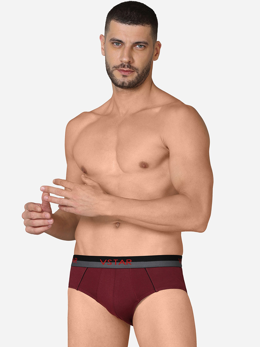 VStar Pack Of 2 Men Square Cut Style Basic Briefs CAVIN NEO-2PCS-ZINFANDEL