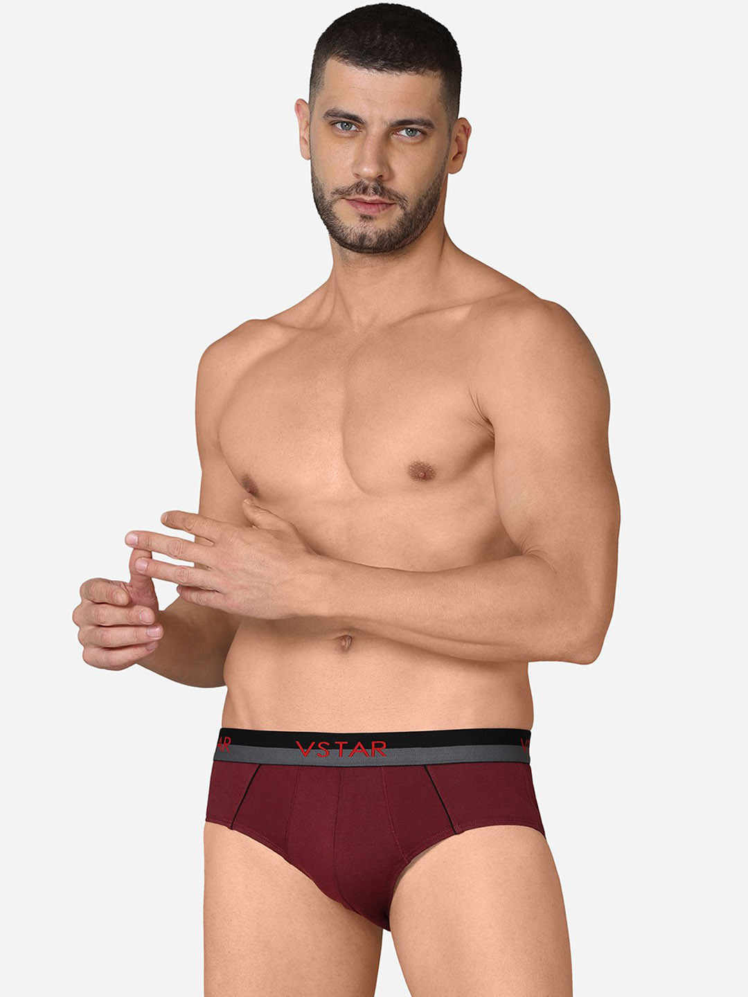 VStar Pack Of 2 Men Square Cut Style Basic Briefs CAVIN NEO-2PCS-ZINFANDEL