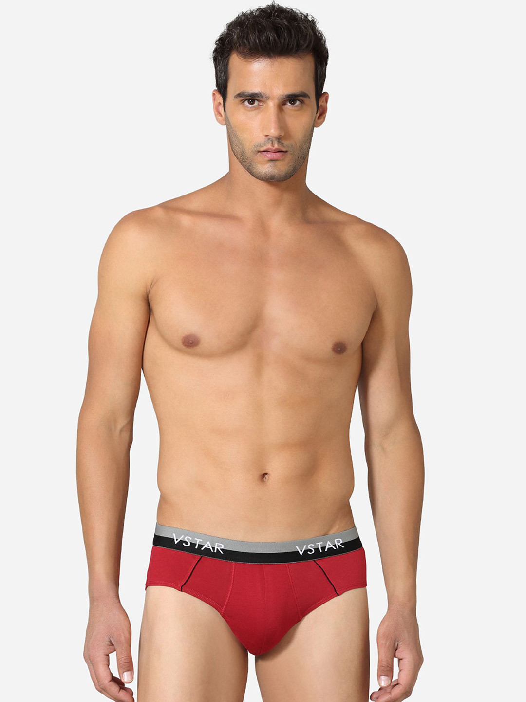 VStar Pack Of 2 Men Square Cut Style Basic Briefs CAVIN NEO-2PCS-DARK_RED