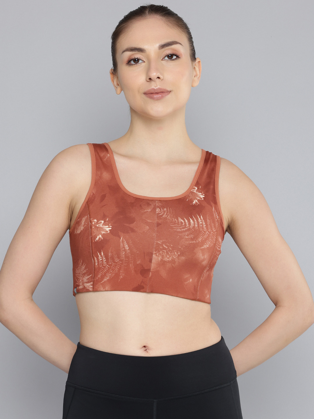 Decathlon KIMJALY - Floral Printed Lightly Padded Yoga Bra 8788481-Brown/Orange