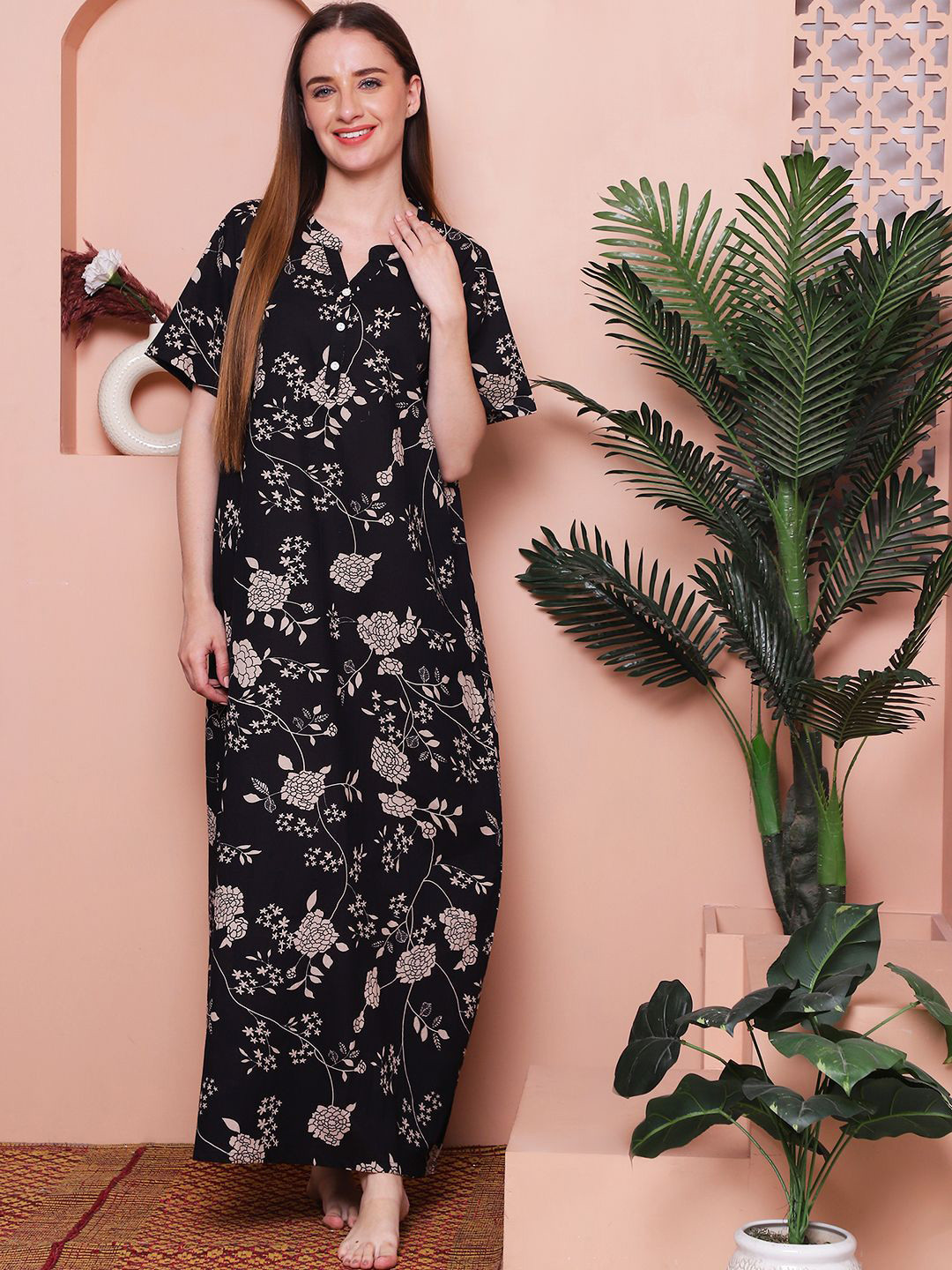 Indreams Printed Pure Cotton Maxi Nightdress