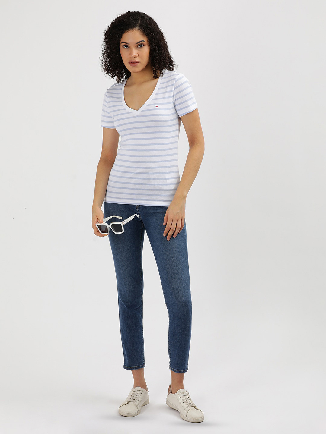Tommy Hilfiger Women Striped V-Neck  T-shirt