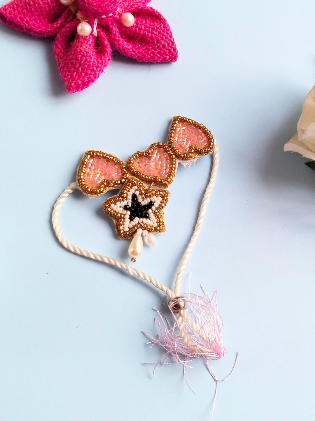 Sangria Beaded Heart Shaped Wraparound Rakhi