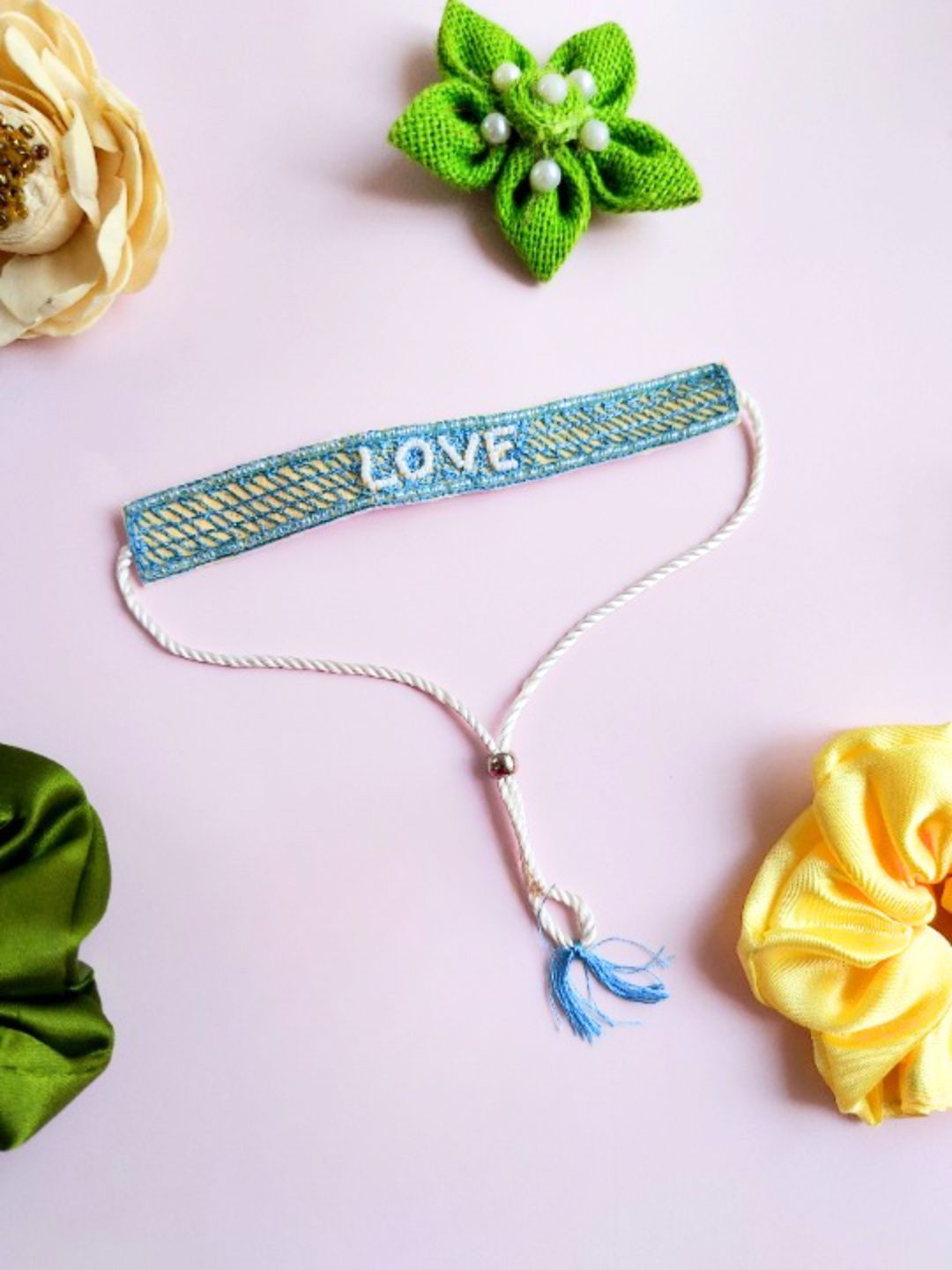 Sangria Blue Heart Detail Beaded Wraparound Rakhi