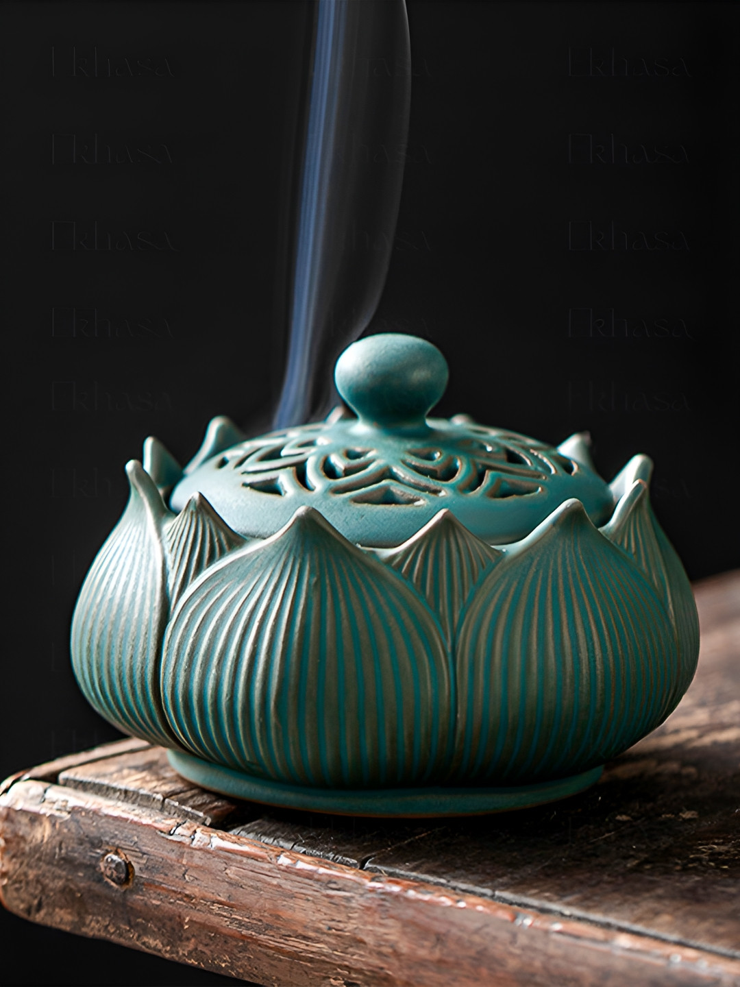 Ekhasa Green Lotus Design Ceramic Dhoop Dhani Incense Stick Holder